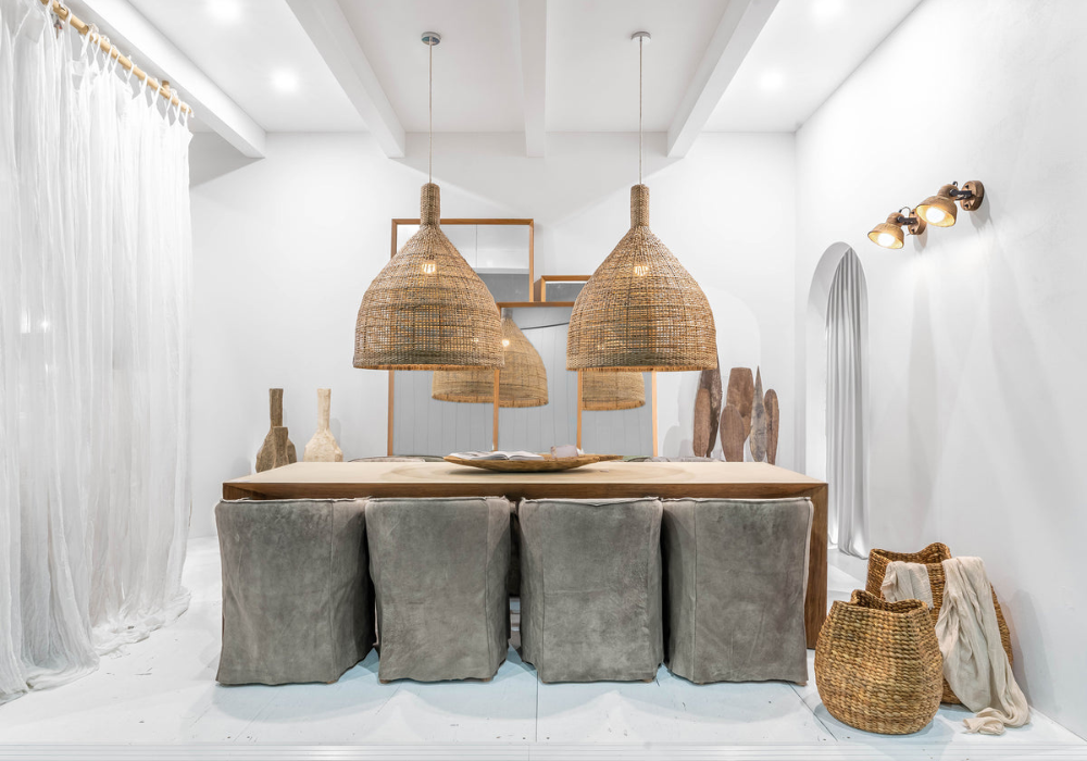 Khufu Pendant Light styled above a timber dining table in a contemporary Australian home, demonstrating ideal pendant light size, scale and placement for dining room lighting.