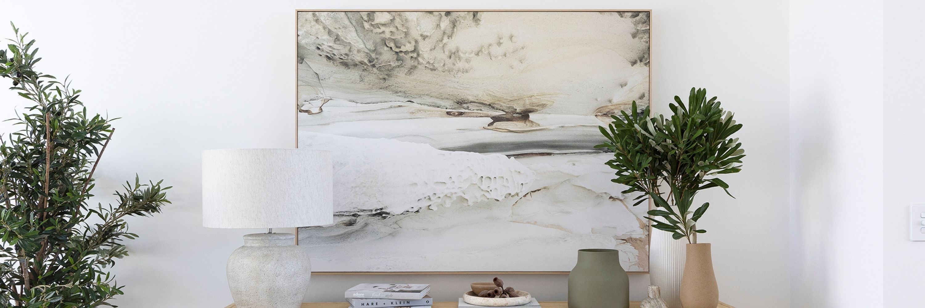 Framed wall art prints styled in a relaxed contemporary living room by Magnolia Lane