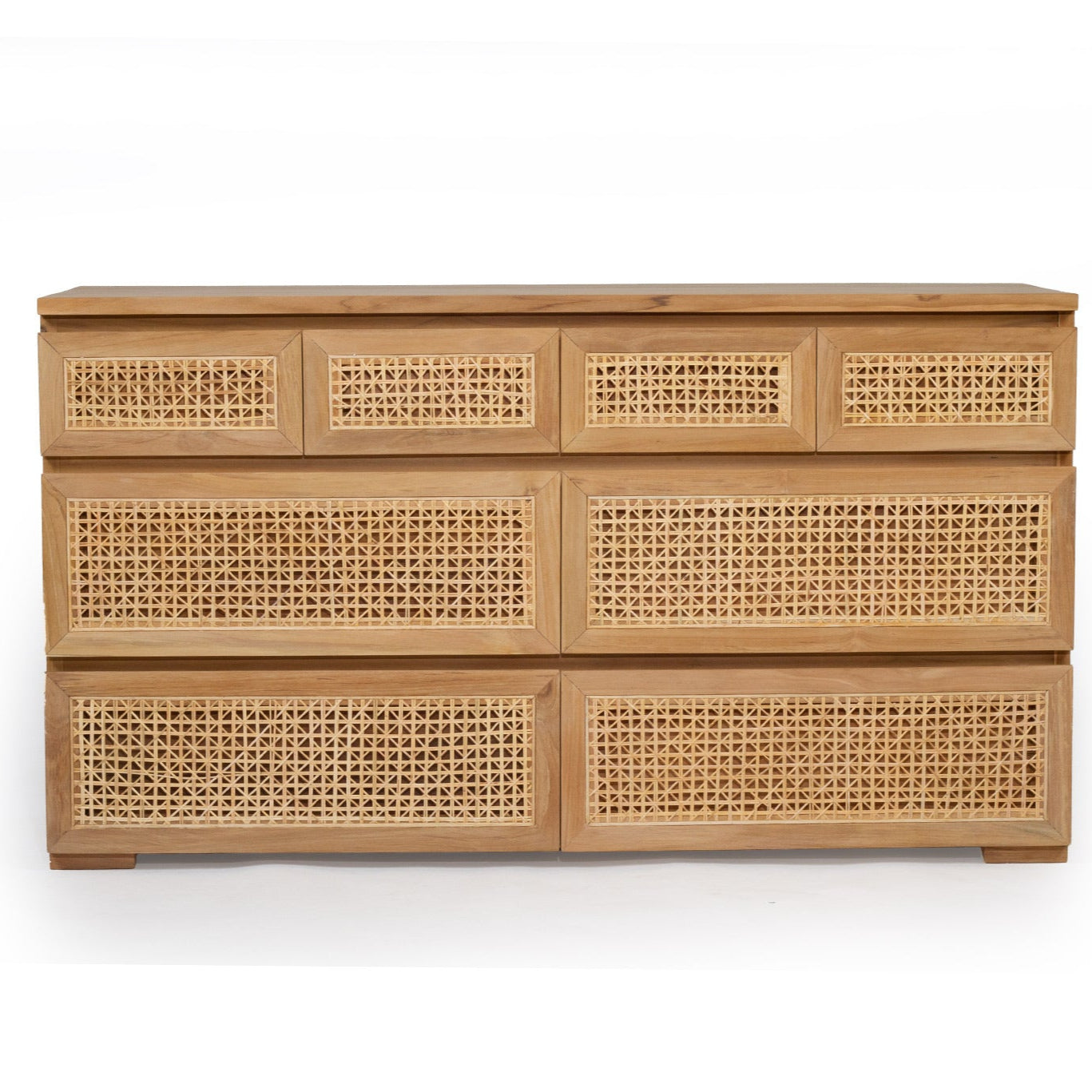 Rattan Chest of Drawers crafted from sustainable teak with finely sanded finish – durable and stylish storage for modern coastal bedrooms
