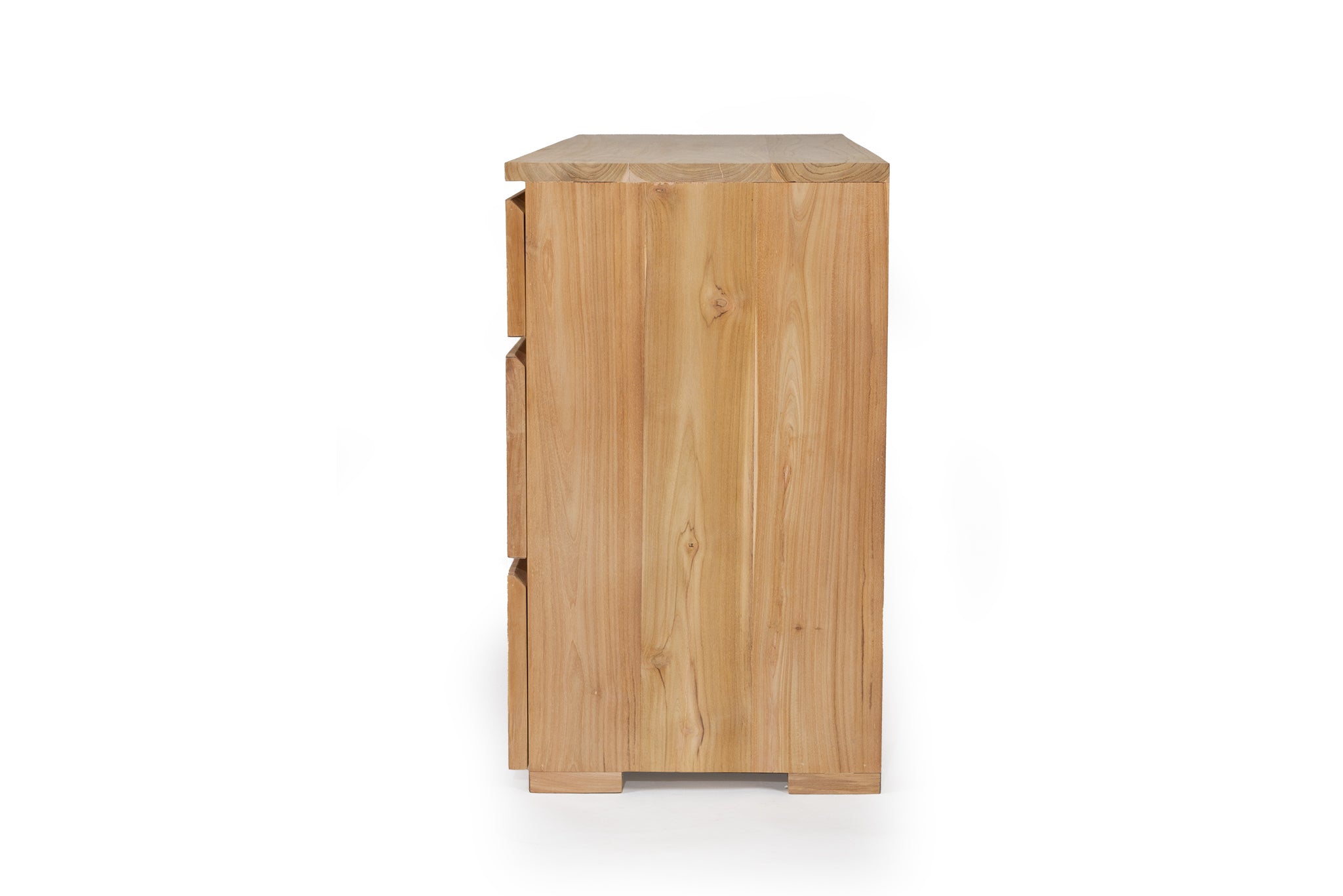 8D Rattan Chest of Drawers crafted from sustainable teak with finely sanded finish – durable and stylish storage for modern bedrooms. Side perspective