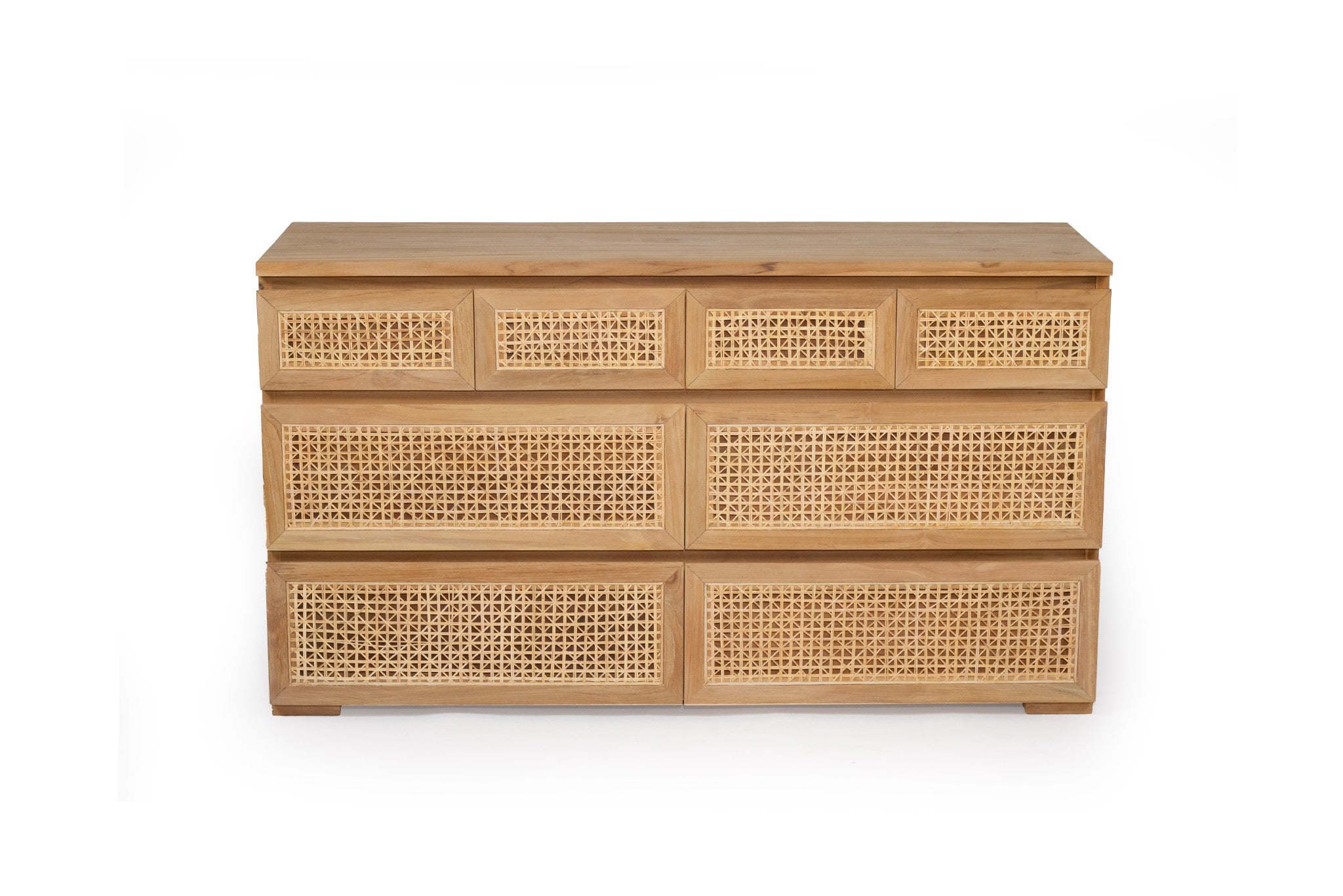 8D Rattan Chest of Drawers crafted from sustainable teak with finely sanded finish – durable and stylish storage for modern bedrooms