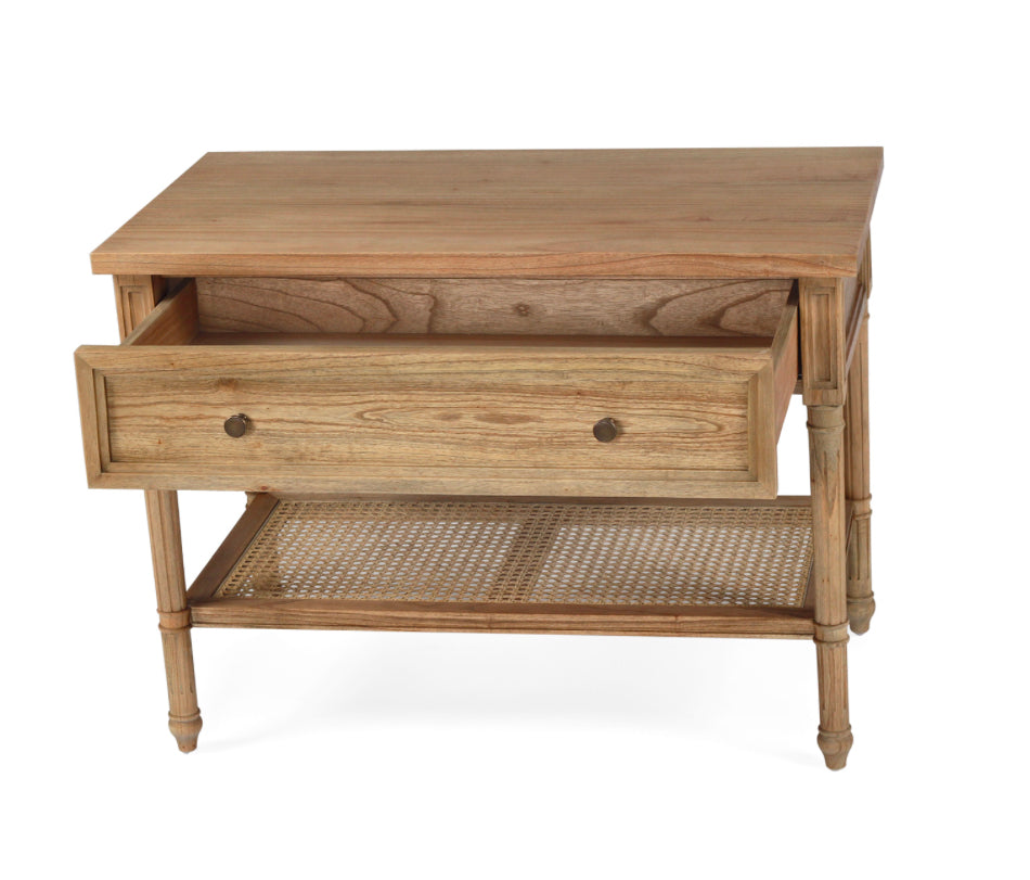 Whitsunday Cane Wide Nightstand | Weathered Oak