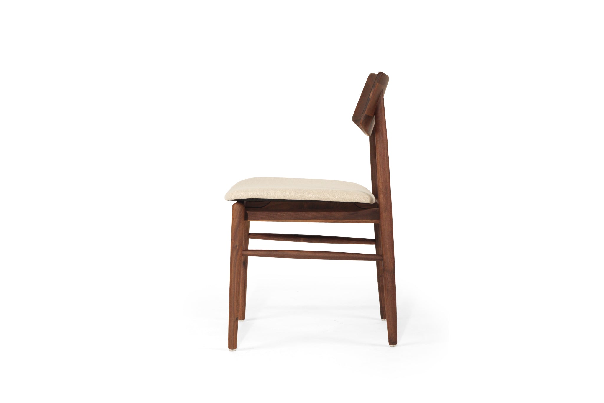 Beautifully crafted dining chair in a solid black American Walnut Frame with comfortable linen coloured seat cushion. Magnolia Lane modern dining furniture 4