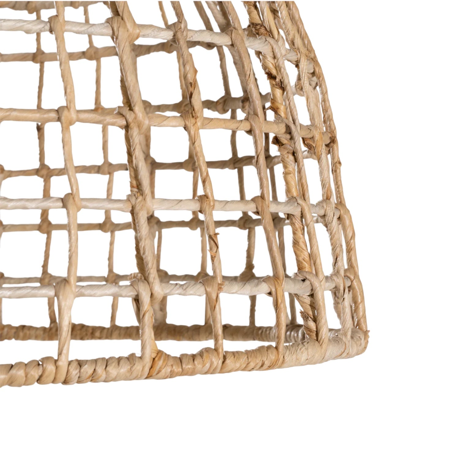 Uniqwa Lolesa Pendant Light made with banana leaf woven over an iron frame, sold through Magnolia Lane Lighting