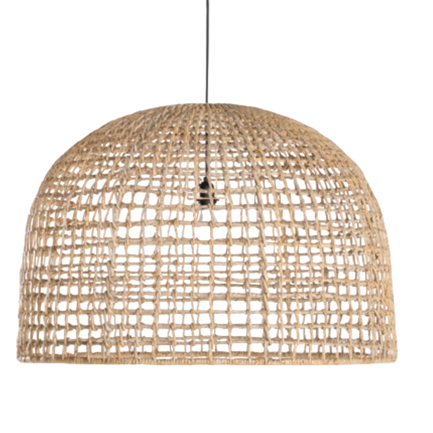 Uniqwa Lolesa Pendant Light large made with banana leaf woven over an iron frame, sold through Magnolia Lane Lighting