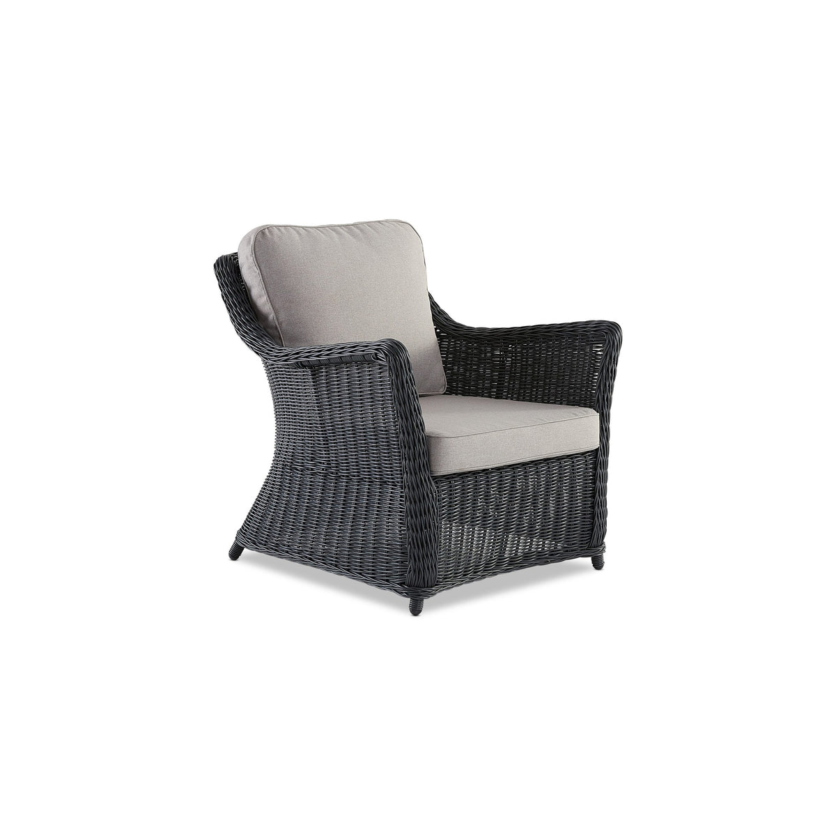 Ashford outdoor lounge chair in Anthracite weave with grey cushions, front angled view
