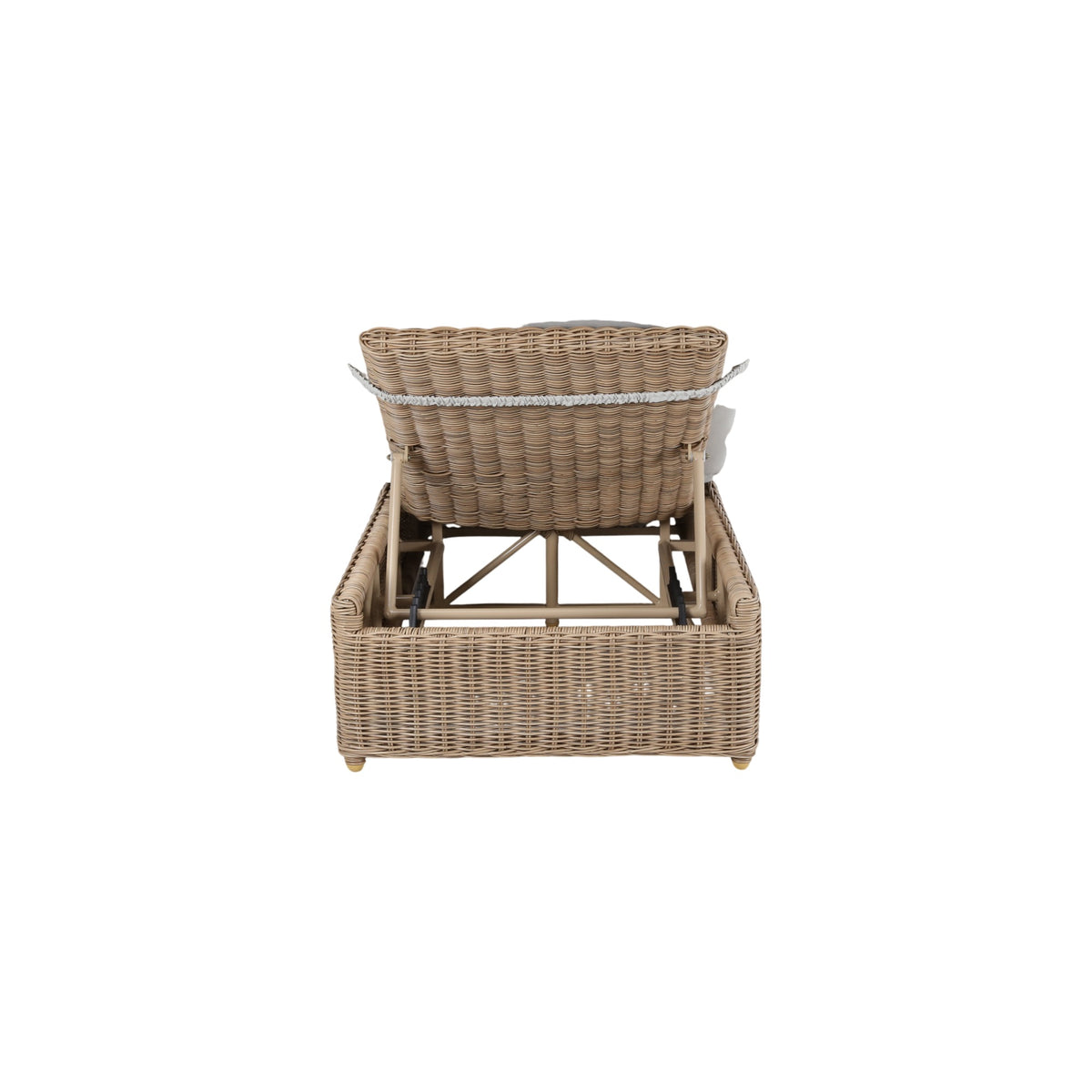 Ashford outdoor sun lounger in Natural, rear view showing the raised backrest and reclining support