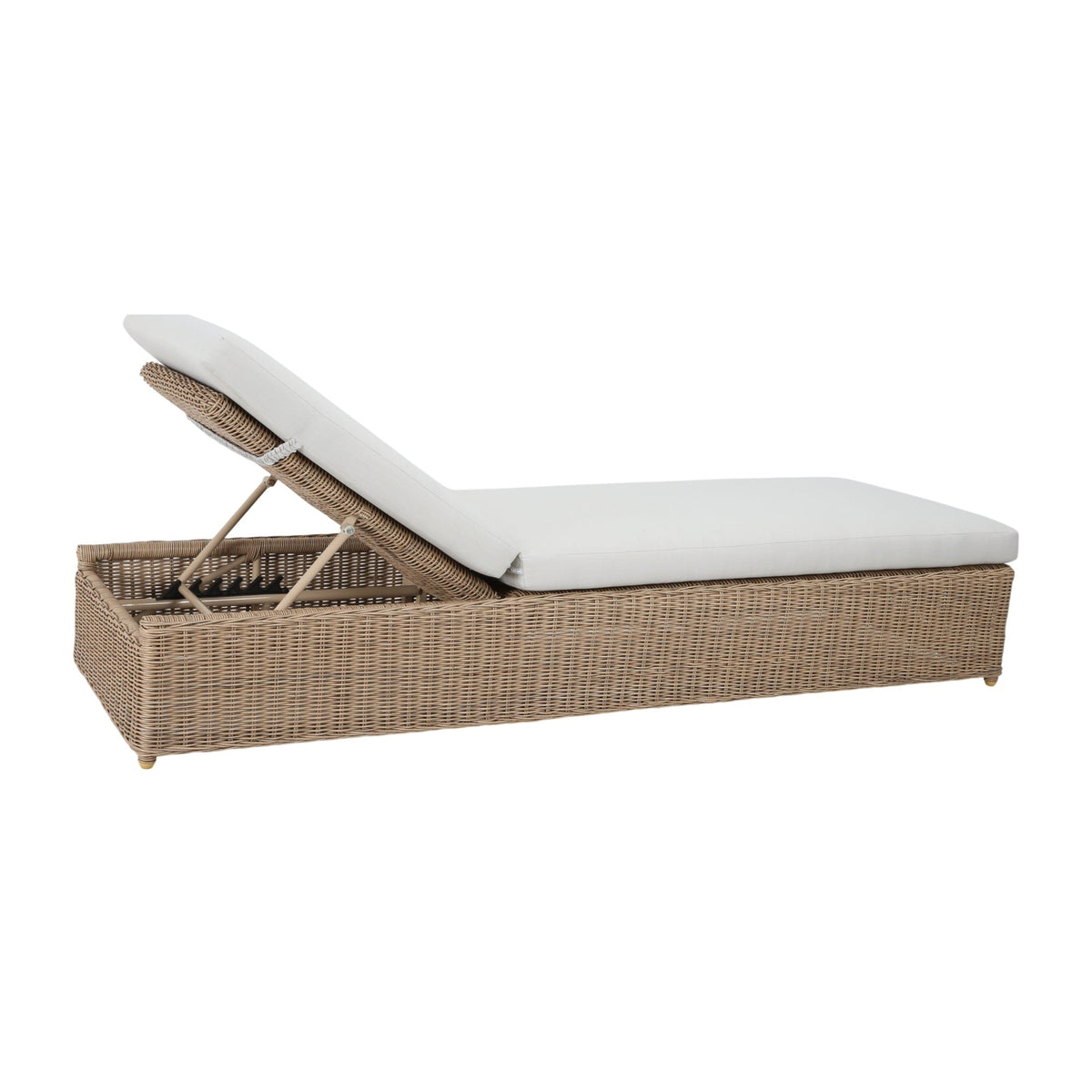 Ashford outdoor sun lounger in Natural, reverse angled view with the backrest raised