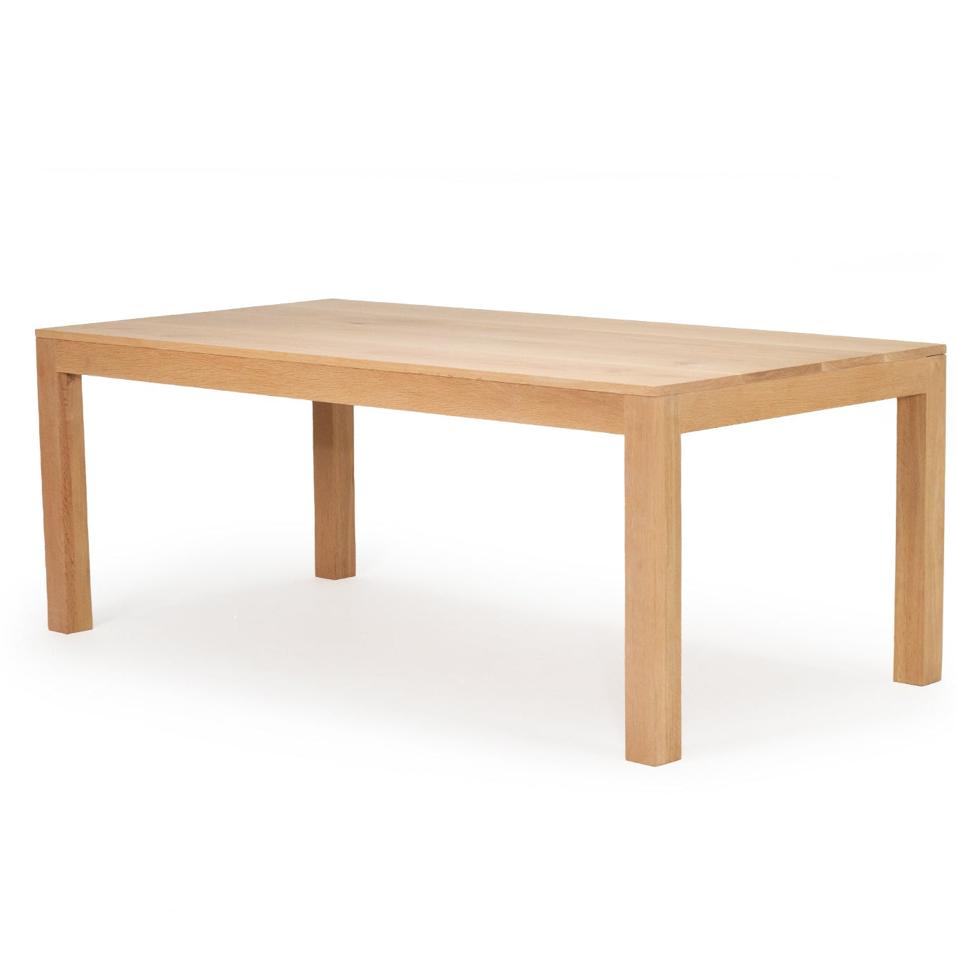 Austin dining table in solid American oak with natural finish side angle view