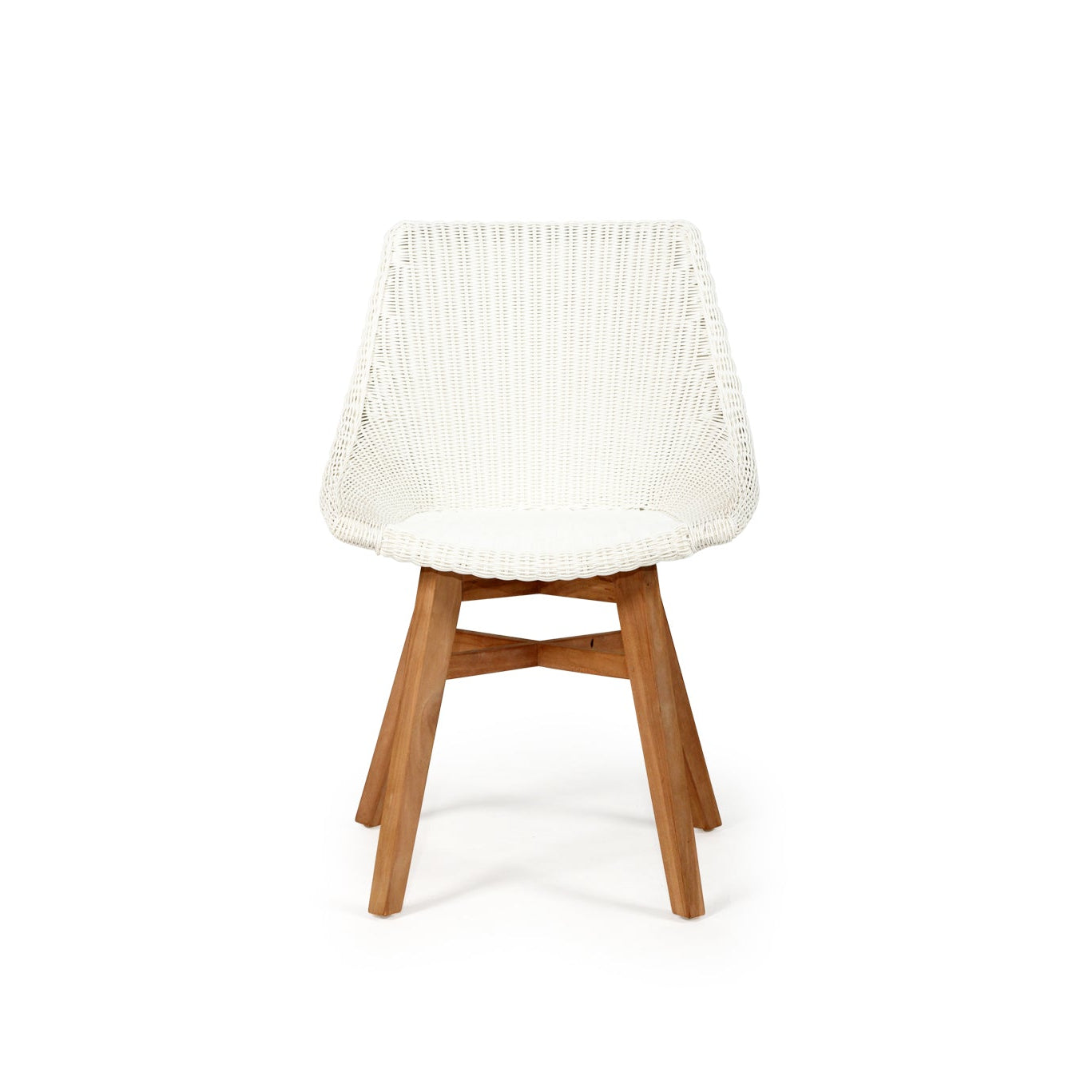 Beach House Outdoor Dining Chair in white Viro cord with solid teak frame, front view