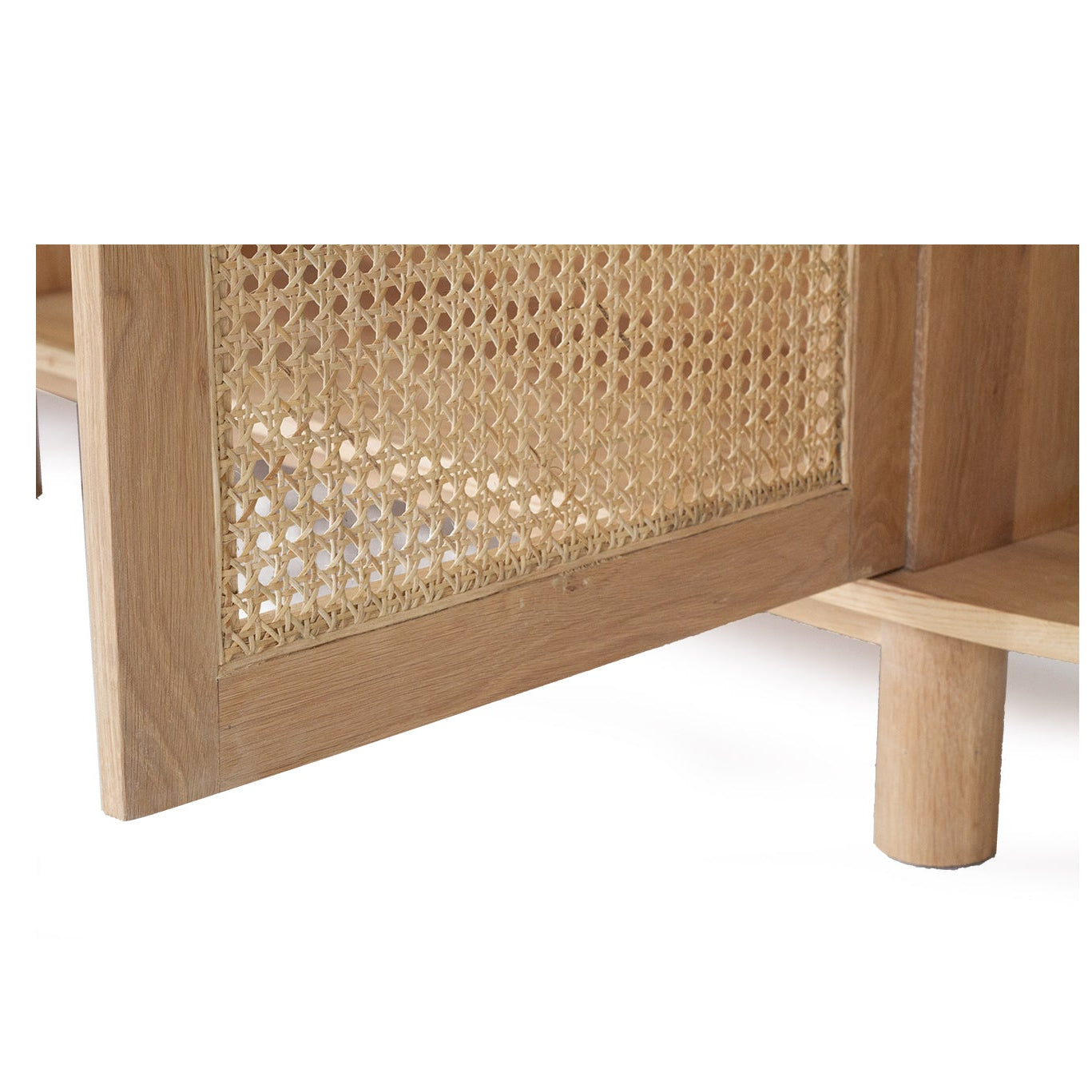 Close-up of solid American oak, woven natural rattan and Osmo PolyX Oil finish.