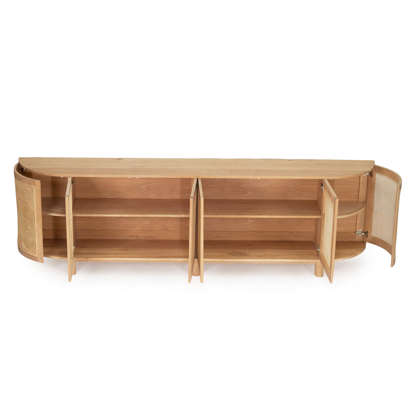 Beach Six Door Sideboard showing push-to-open doors and adjustable shelving.