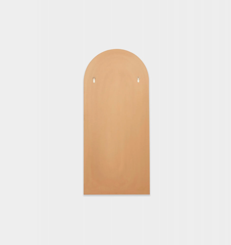 Bjorn Arch Floor Mirror in Brass – modern arched full-length mirror with minimalist metal frame, versatile design for hallway, bedroom, or living room - Magnolia Lane - back view