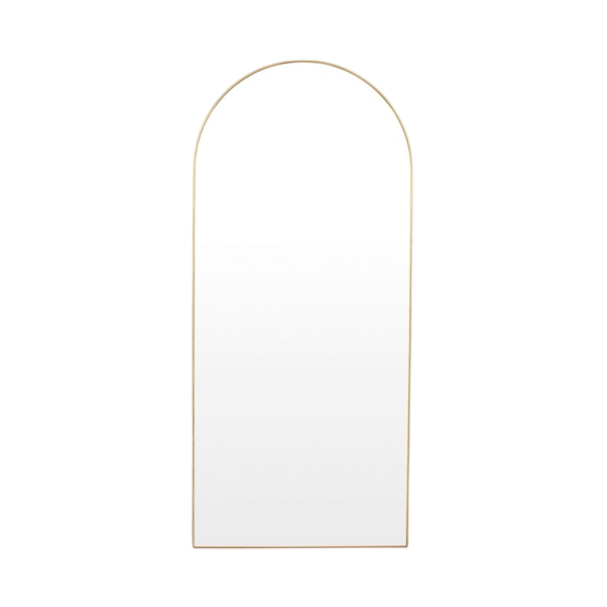 Bjorn Arch Floor Mirror in Brass – modern arched full-length mirror with minimalist timber frame, versatile design for hallway, bedroom, or living room