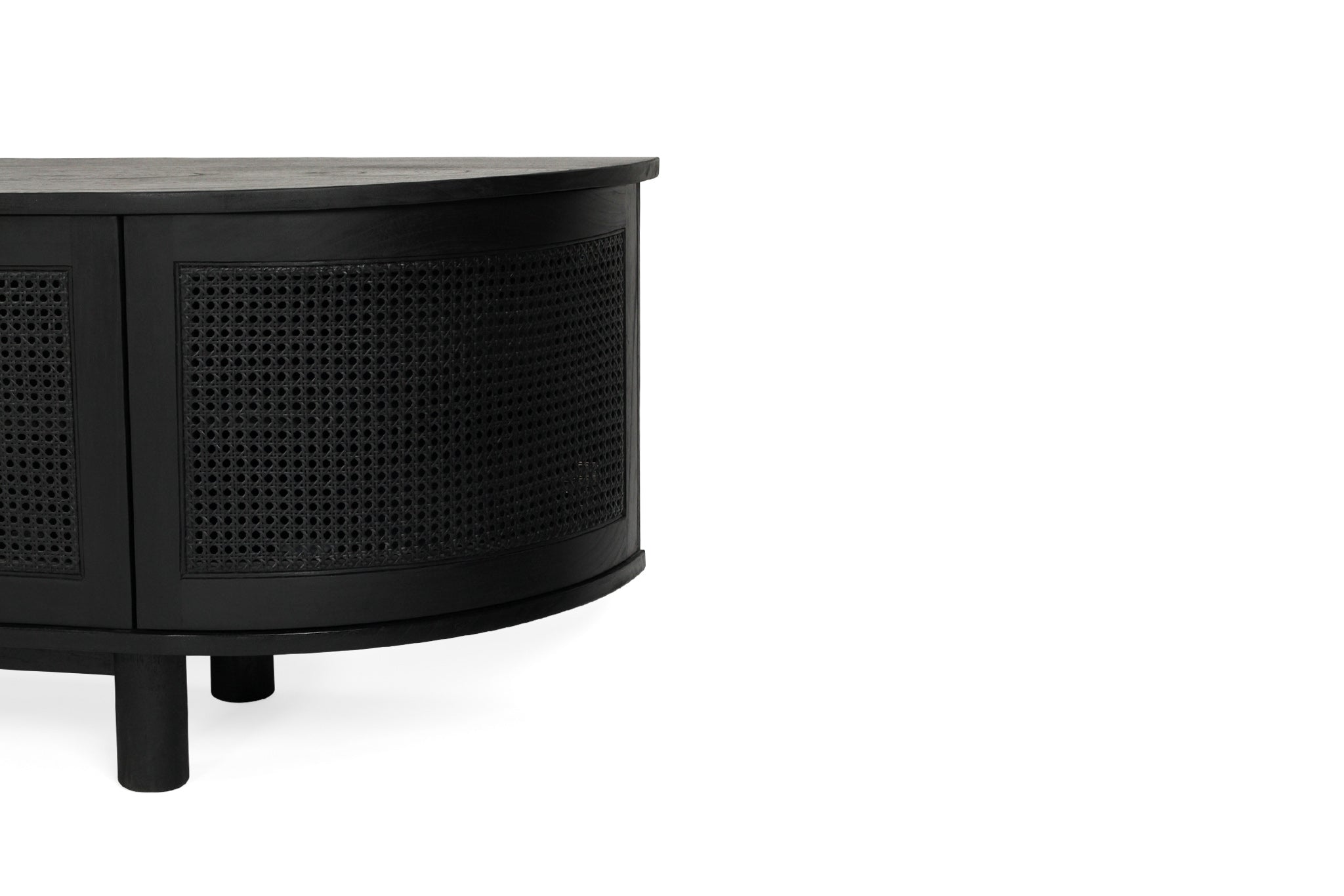 Beach Six Door Entertainment Unit in black with curved edges – a modern, streamlined cabinet ideal for media storage and contemporary living rooms - curved end