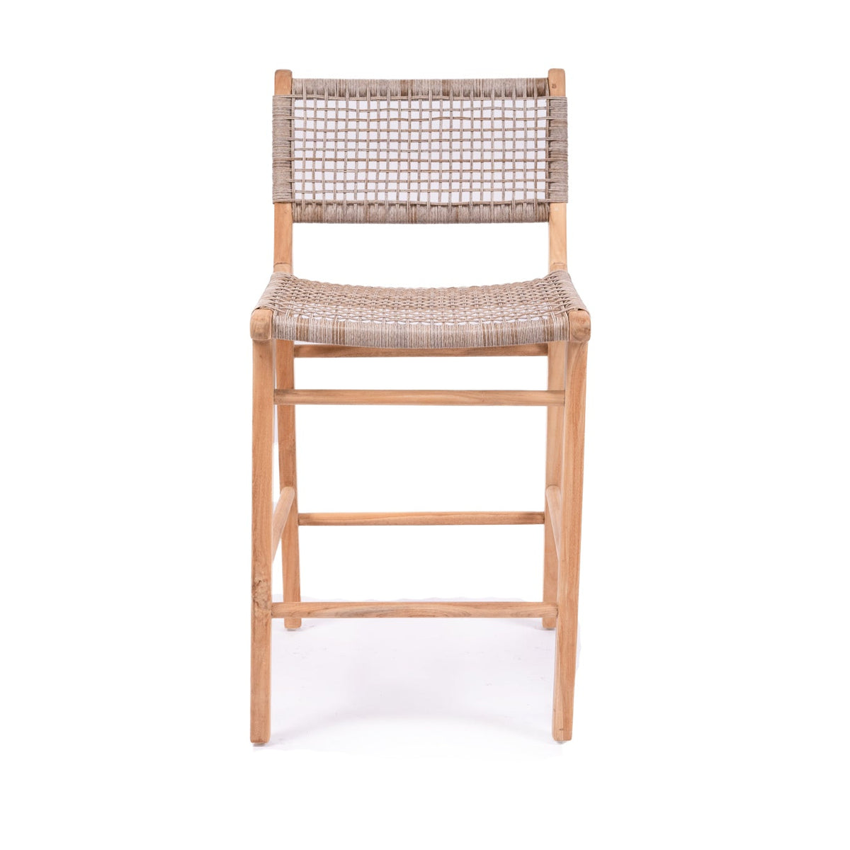 Bondi washed grey counter stool showing the woven seat and back, front view