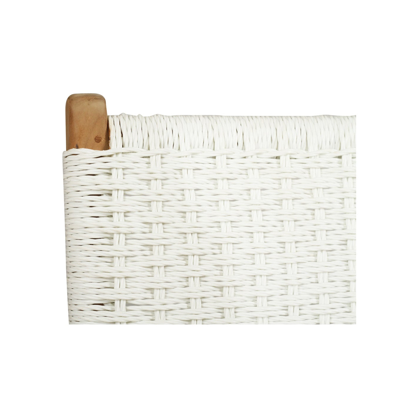 Close-up of white Viro cord close weave detailing on Cable Beach dining chair