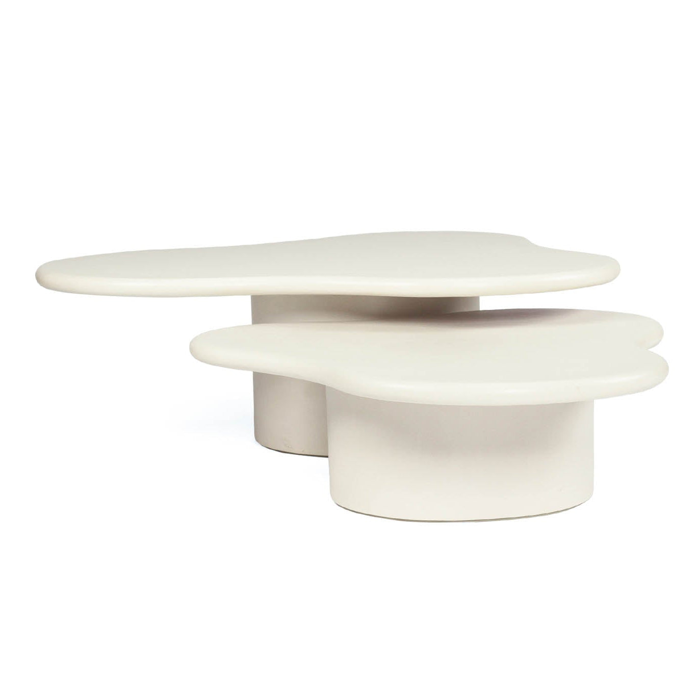 Costa Organic Coffee Tables nested together in 100cm and 120cm sizes with ivory microcement finish - side view 1.