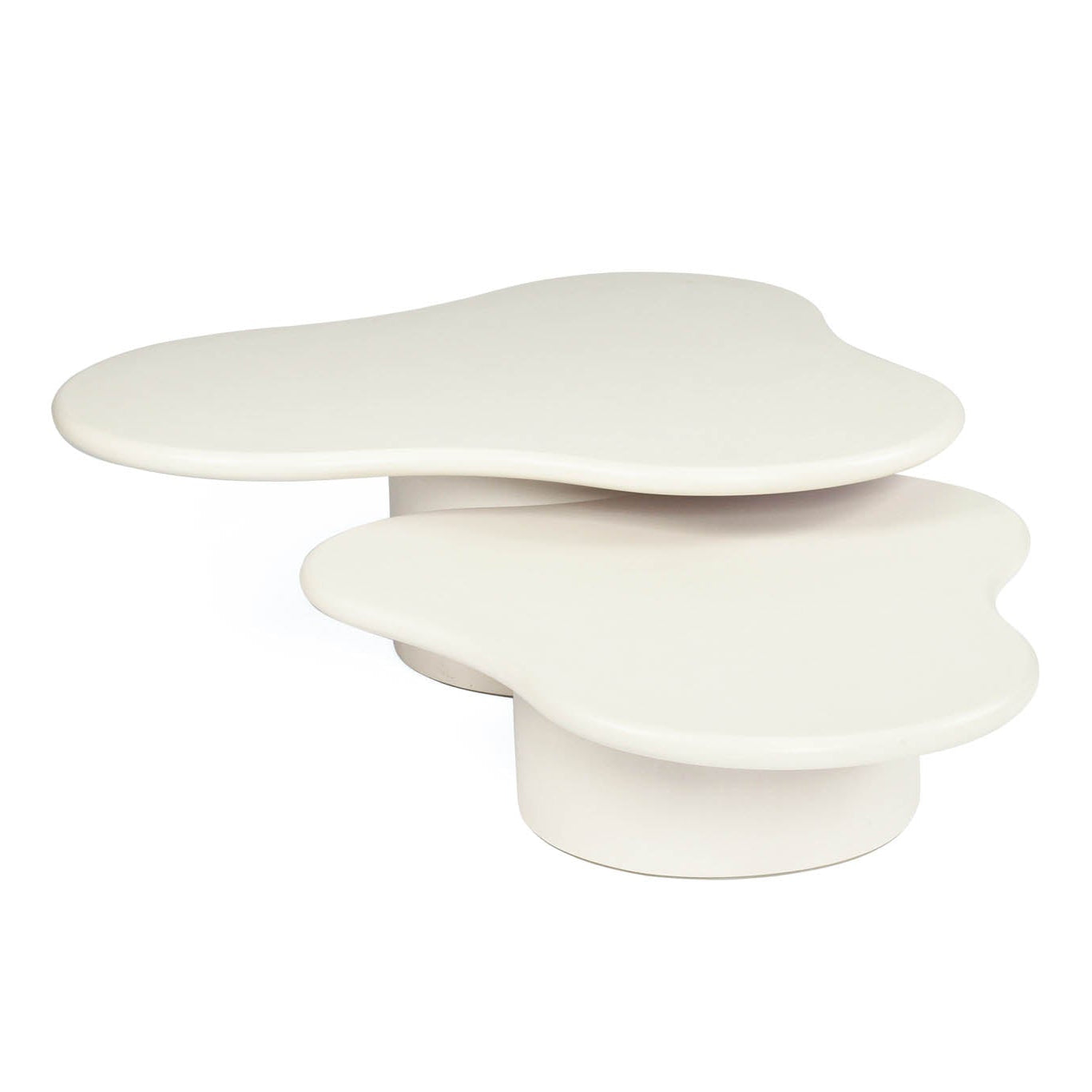 Costa Organic Coffee Tables nested together in 100cm and 120cm sizes with ivory microcement finish - side view.