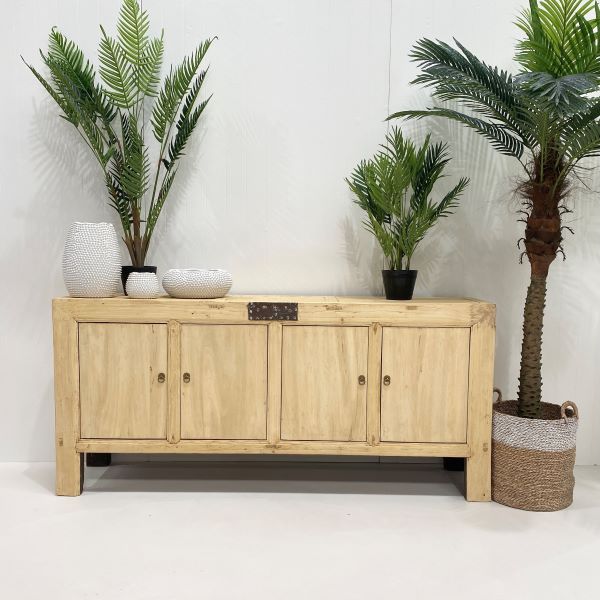 Four-door sideboard made from reclaimed timber with antique brass handles, rustic modern, coastal style
