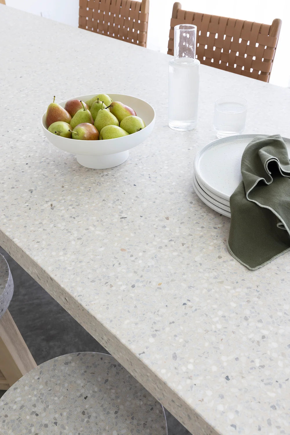 Ivory Coast eTerrazzo dining table top showing natural stone texture and variation