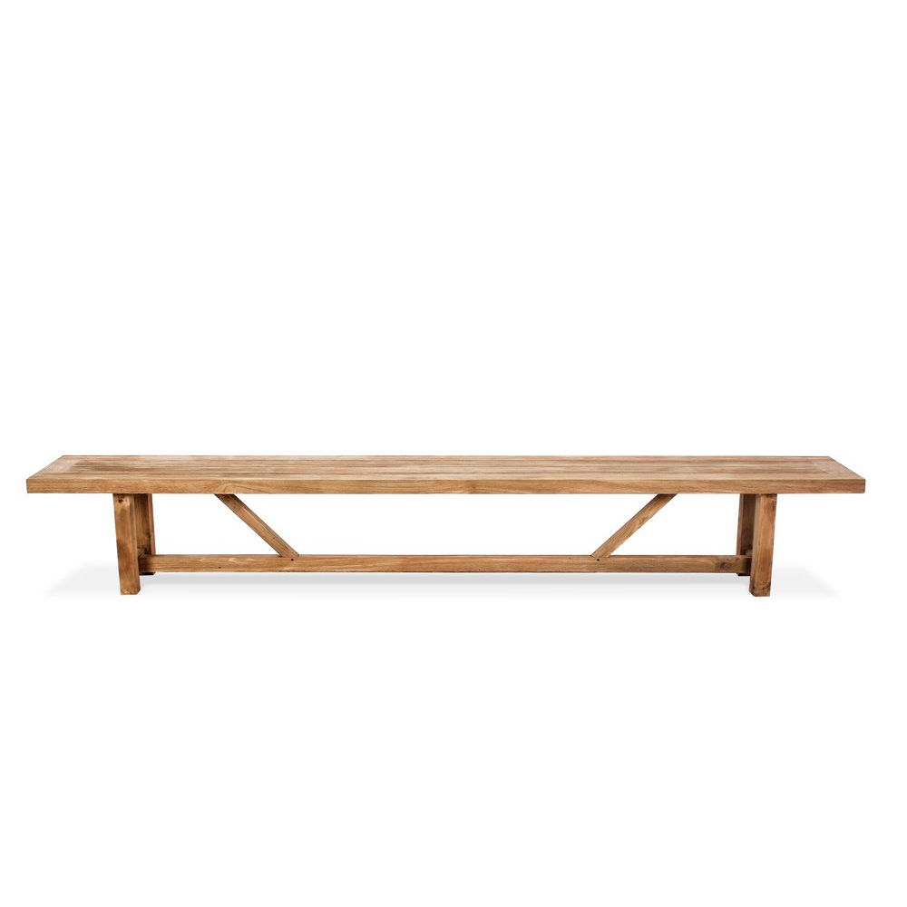 Gather 3m outdoor bench in natural reclaimed teak, front view