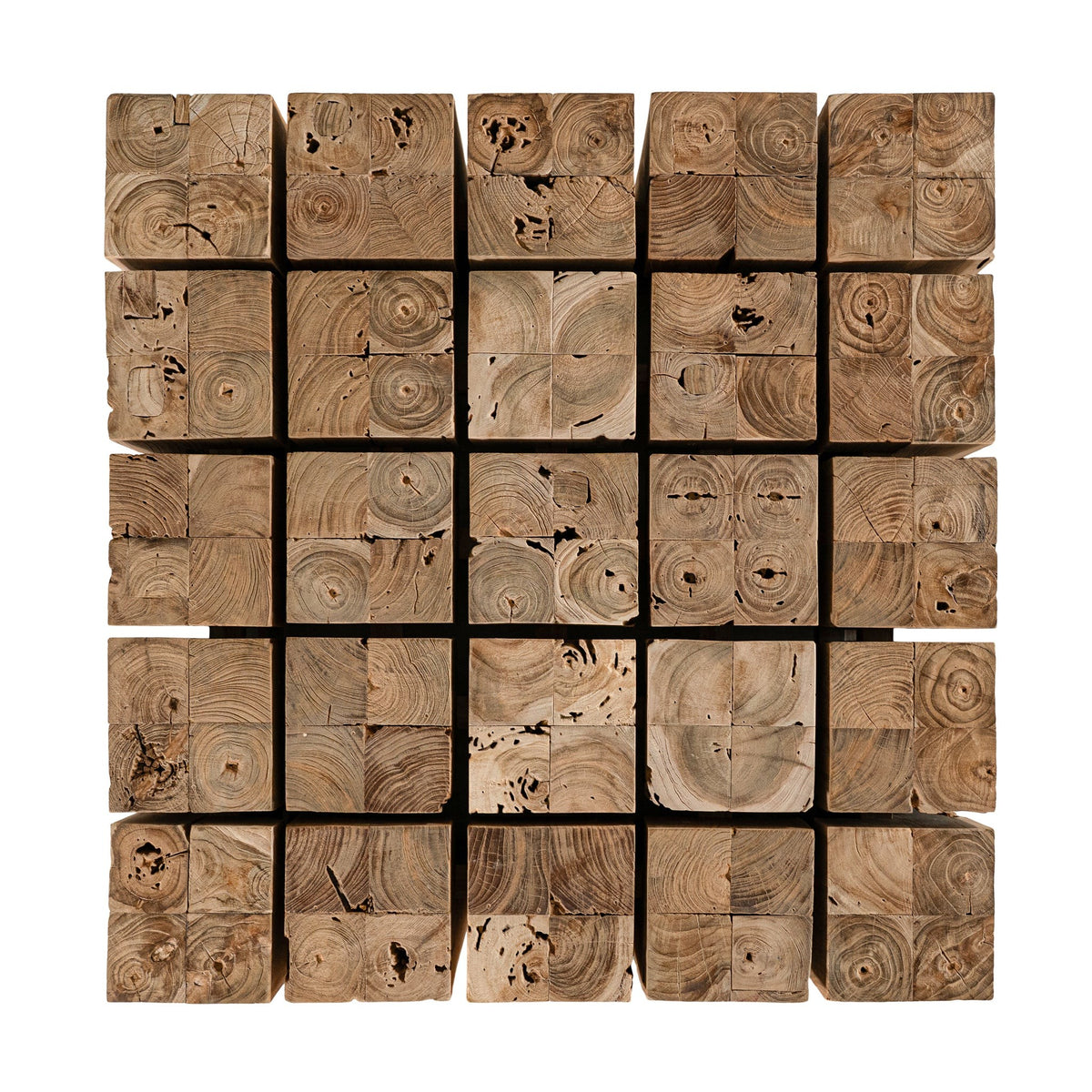 Hamali Block Coffee Table from above showing square timber block construction