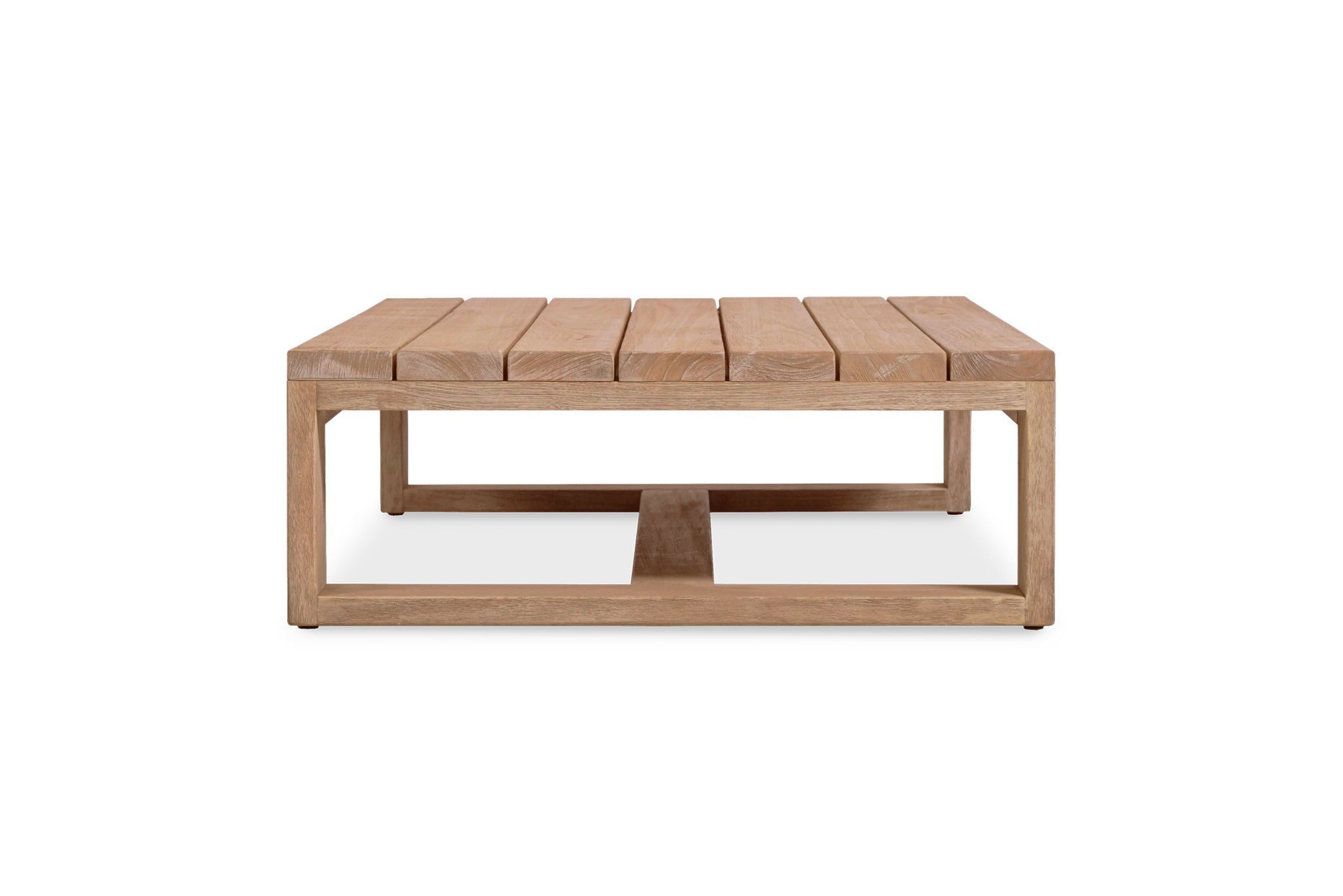 Harbour Island Outdoor Coffee Table – oversize low, made from sustainable premium-grade teak, showcasing a robust, minimalist design ideal for indoor or outdoor use with lasting durability. Side view.