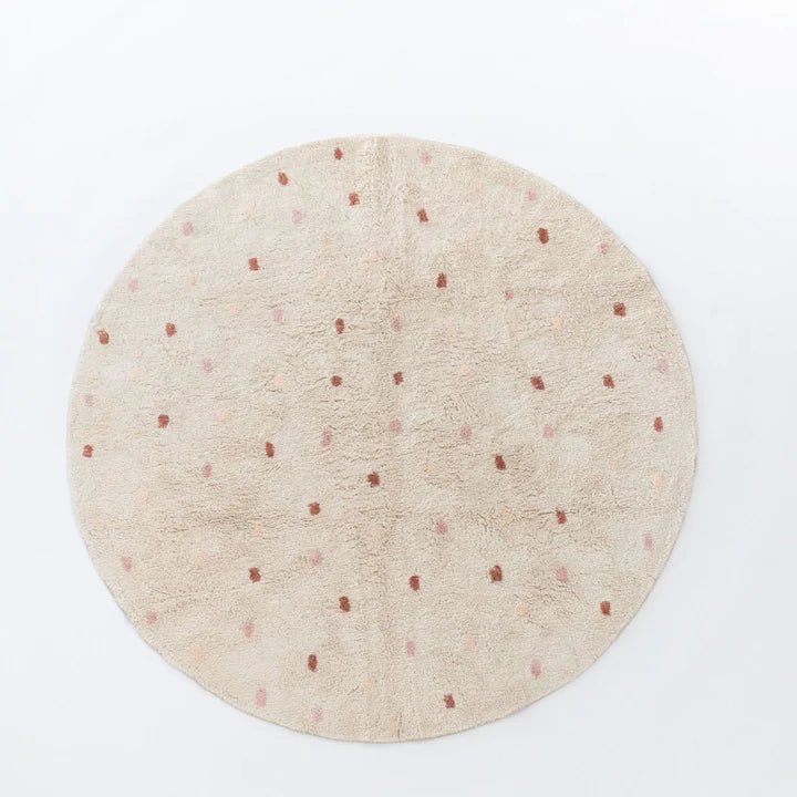 Going Dotty Round Rug - Pink and Toffee | Washable Rug