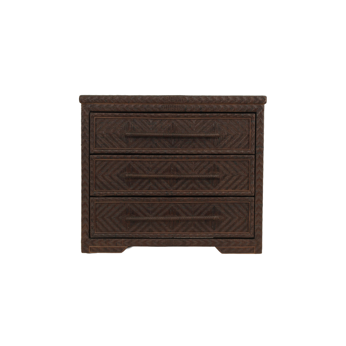 Isola three drawer rattan chest in Colonial Brown, front view