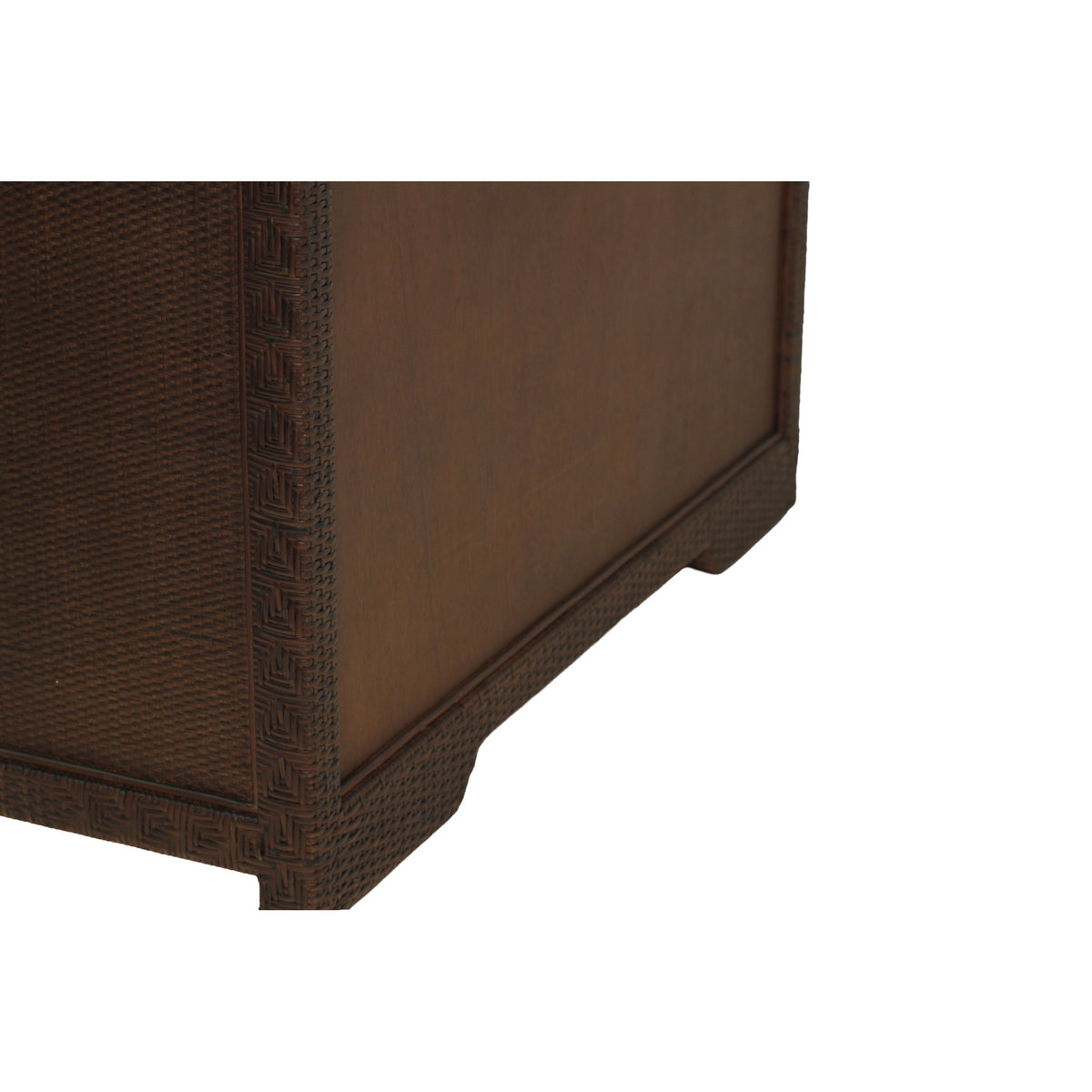 Isola three drawer rattan chest in Colonial Brown, woven rattan side and base detail