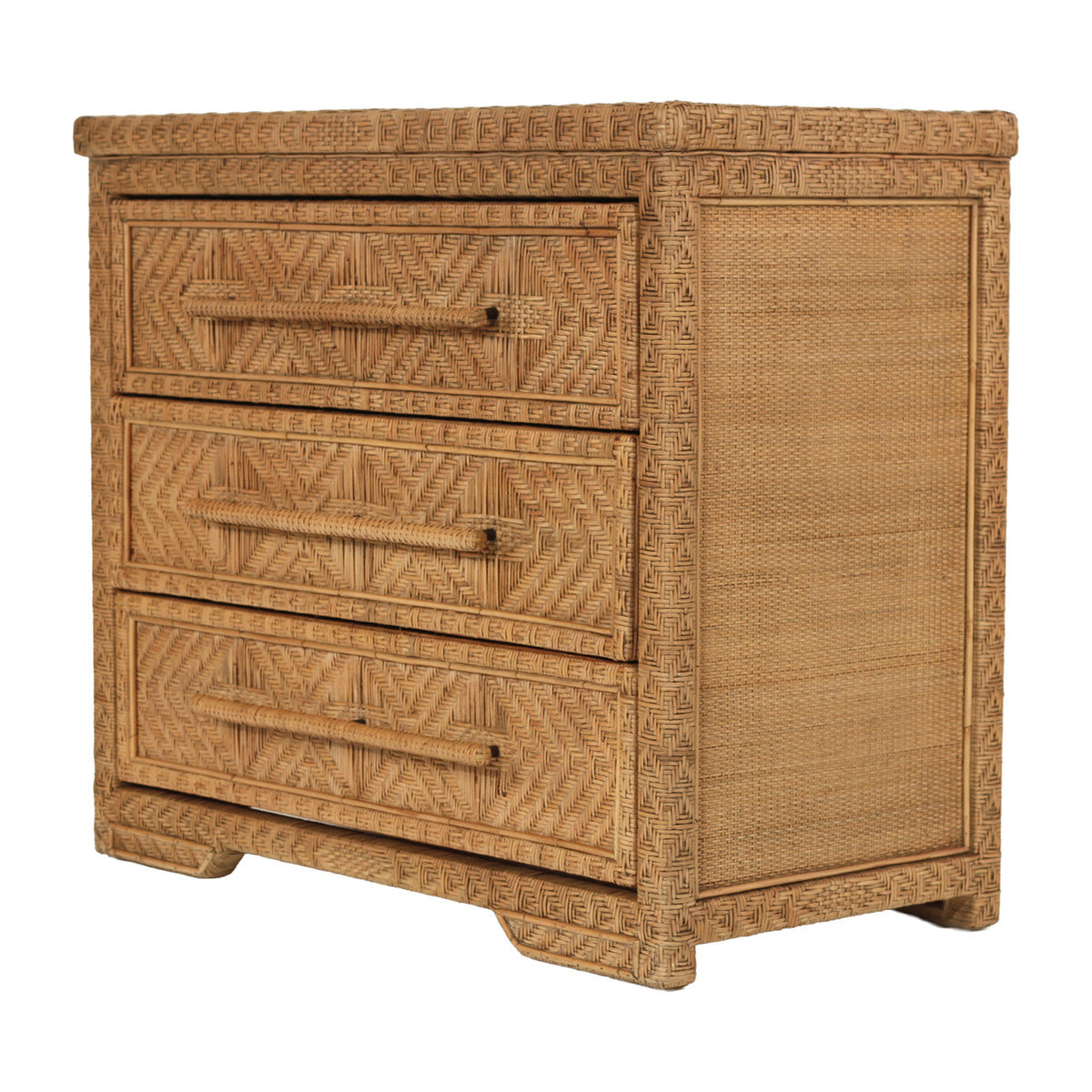 Isola three drawer rattan chest in Natural Brown Wash, angled view