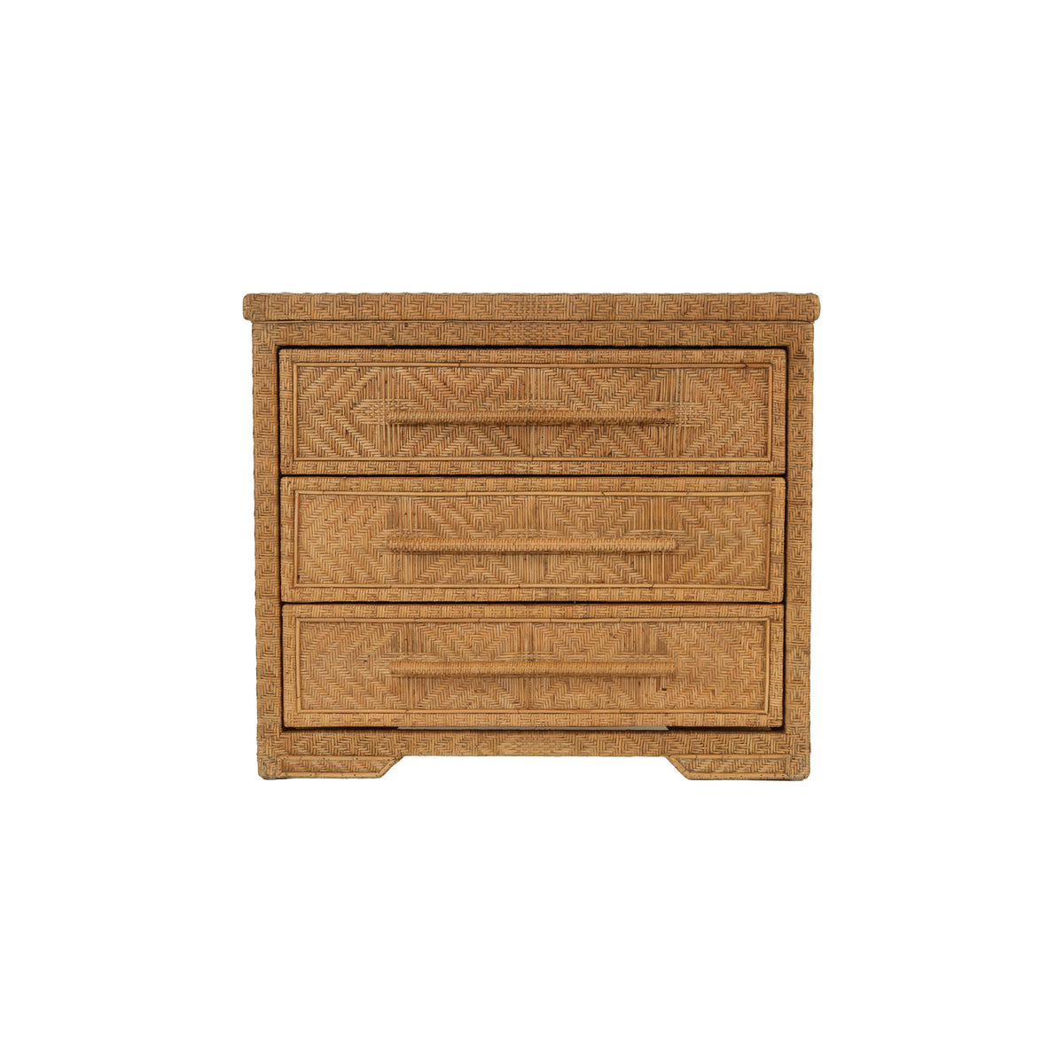 Isola three drawer rattan chest in Natural Brown Wash, front view