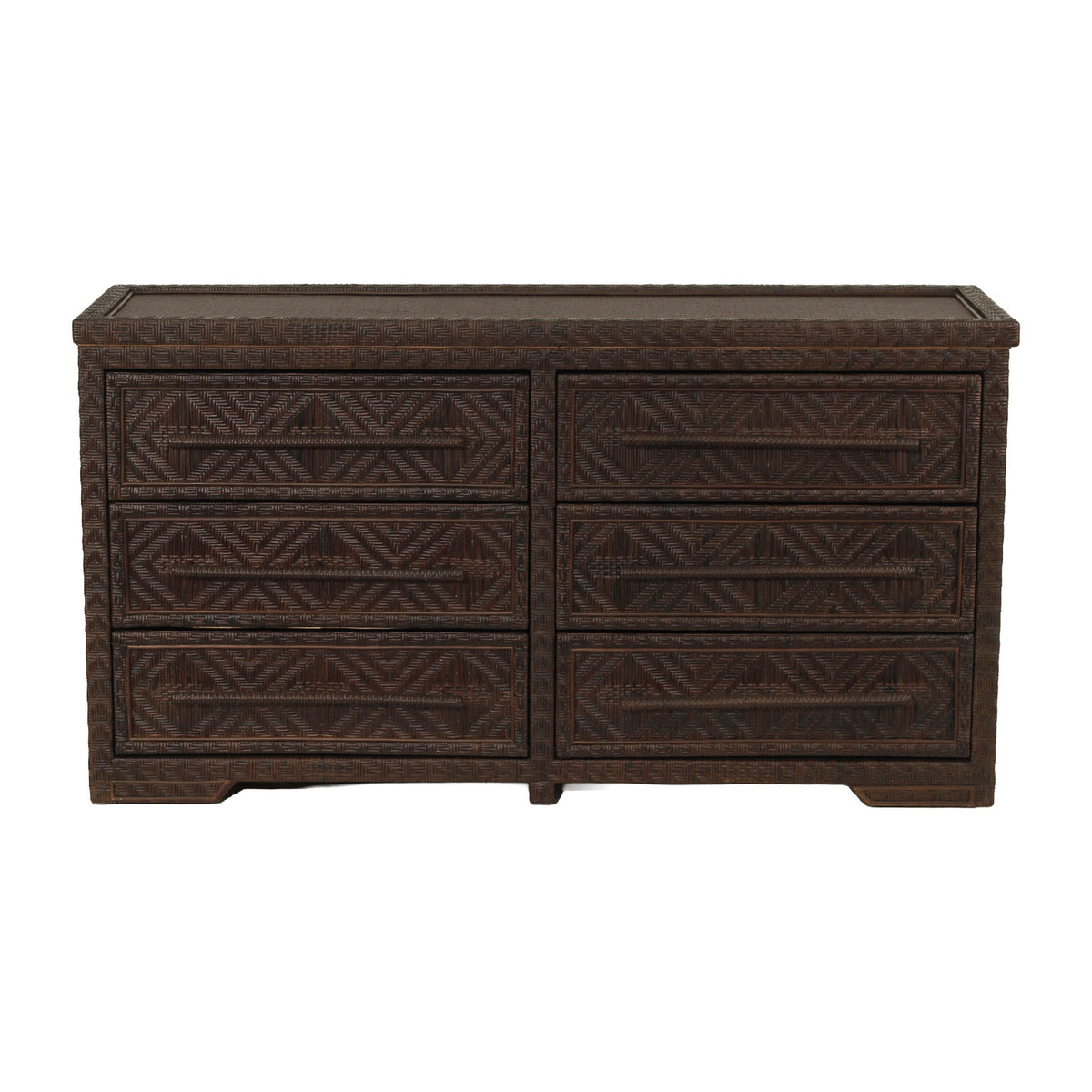 Isola six drawer rattan chest in Colonial Brown, front view showing the top