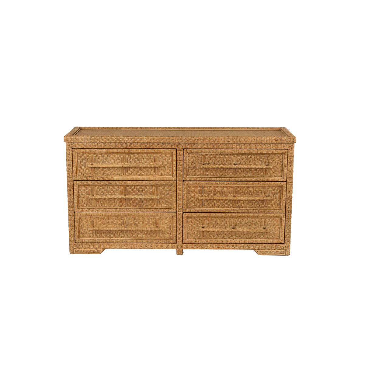 Isola six drawer rattan chest in Natural Brown Wash, front view showing the top