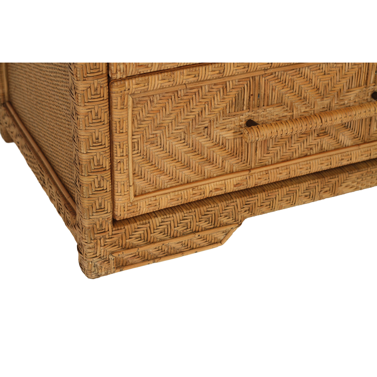 Isola six drawer rattan chest in Natural Brown Wash, woven rattan drawer and handle detail