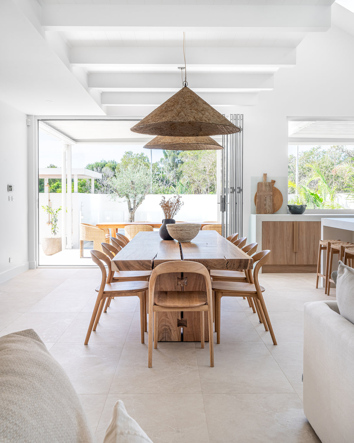Khufu Pendant Large handcrafted pendant light in Dark Roast finish, adding sculptural warmth and organic texture to a modern living space.