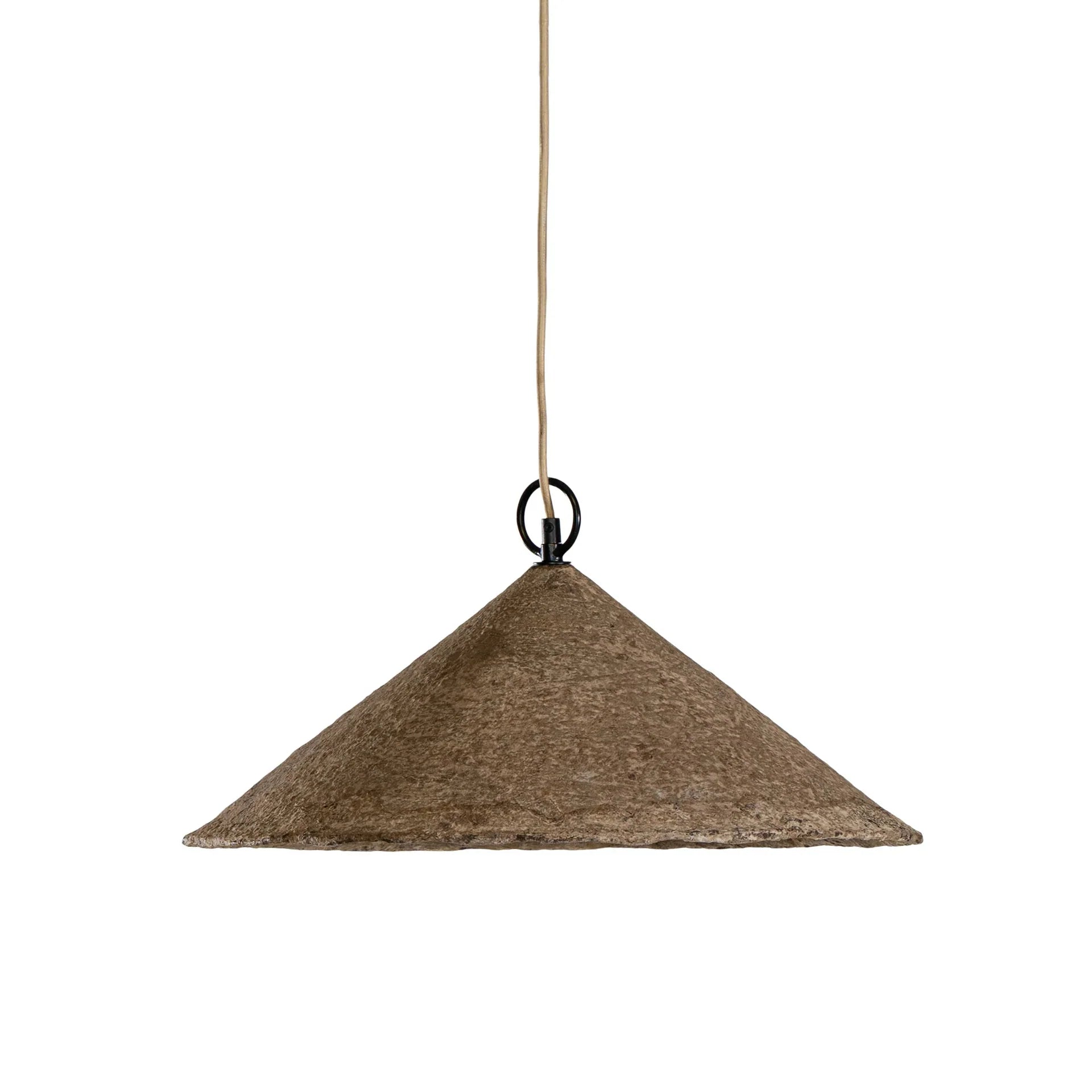 Khufu Pendant Small in Dark Roast finish, handcrafted papier-mâché composite pendant light with sculptural organic form and rich textured surface.