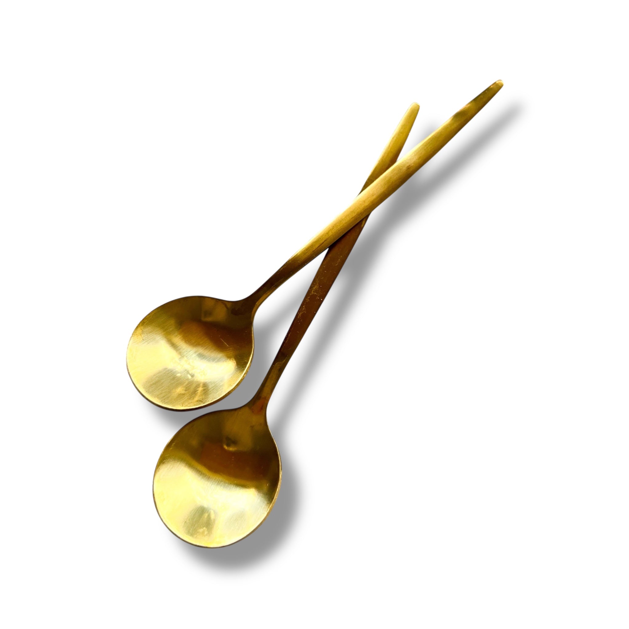 Beautiful set of two matte gold stainless steal tea spoons, Magnolia Lane