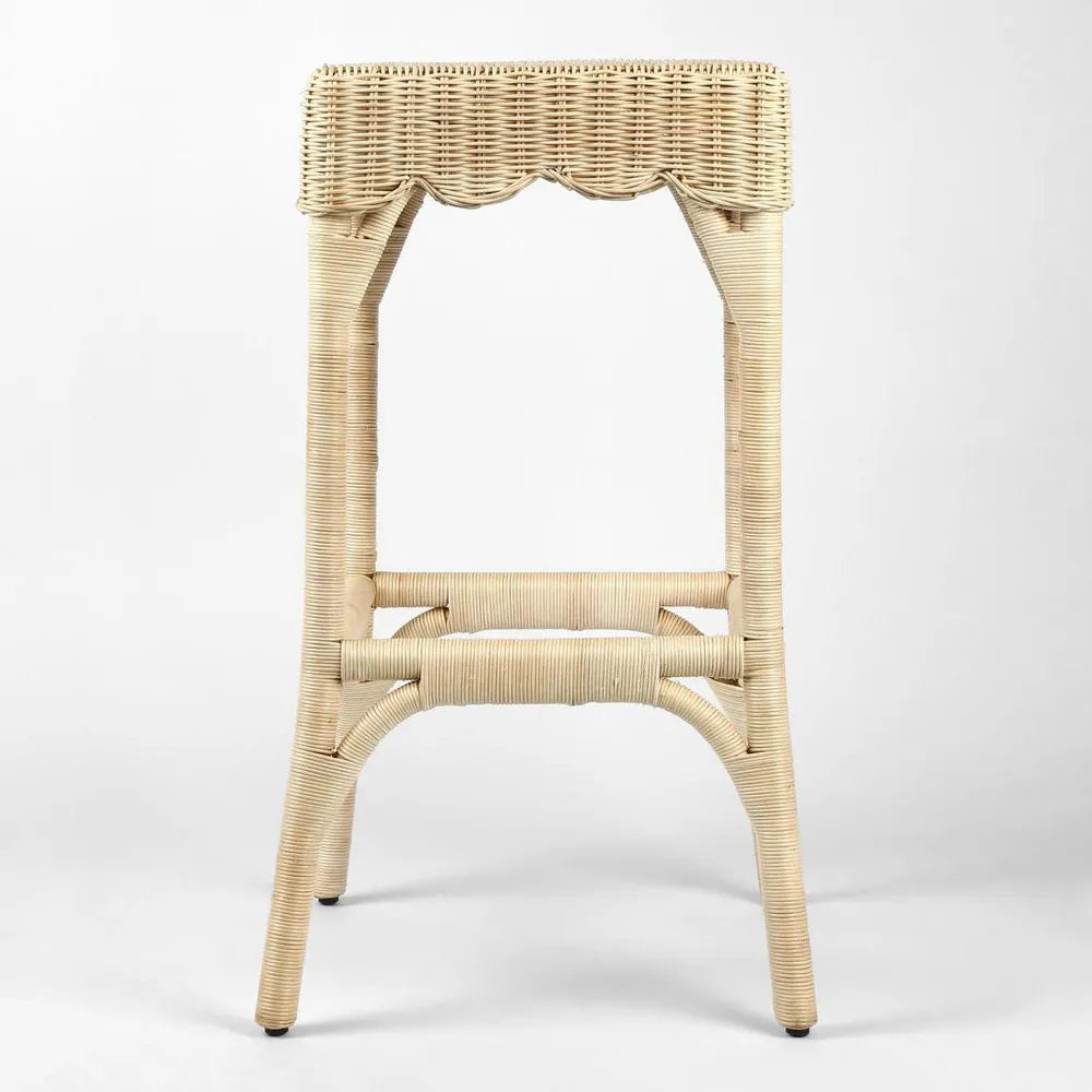Beautifully hand woven rattan barstools with scollop skirt, Magnolia Lane
