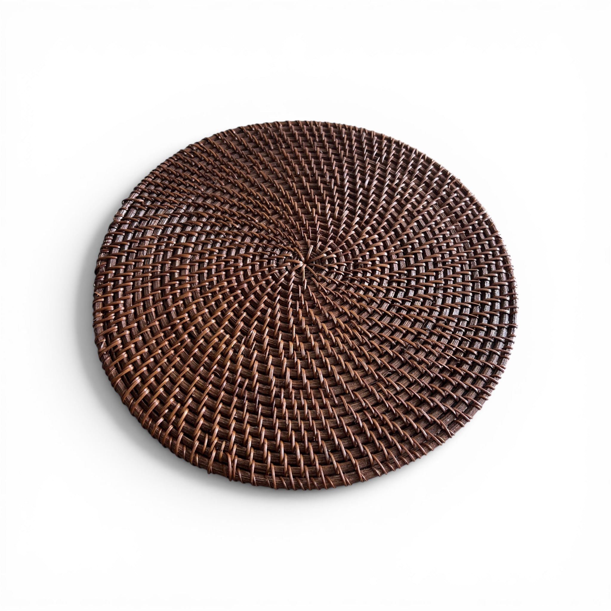 Handwoven espresso rattan placemat 30cm dark brown round woven table placemat by Magnolia Lane