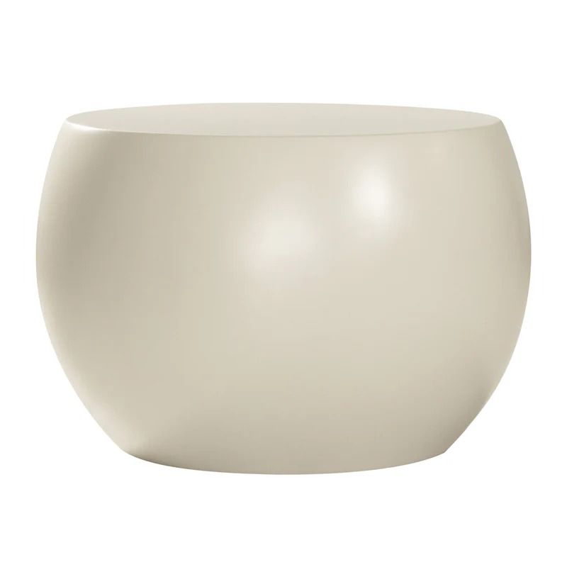 Santorini side table crafted from satin-finished resin with a sculptural ball shape, suitable for indoor and outdoor use