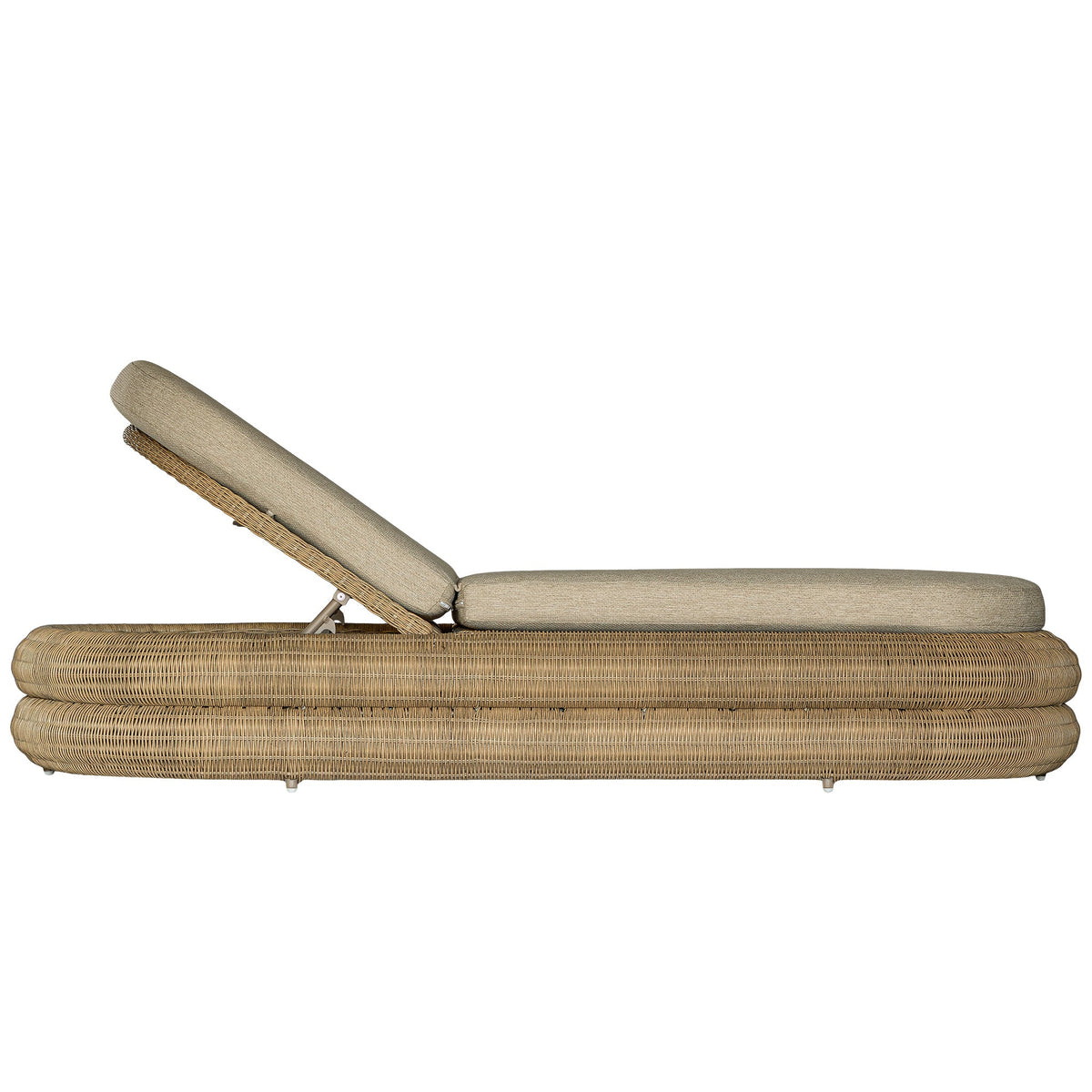 Satori outdoor sun lounger in Natural, side view with backrest raised
