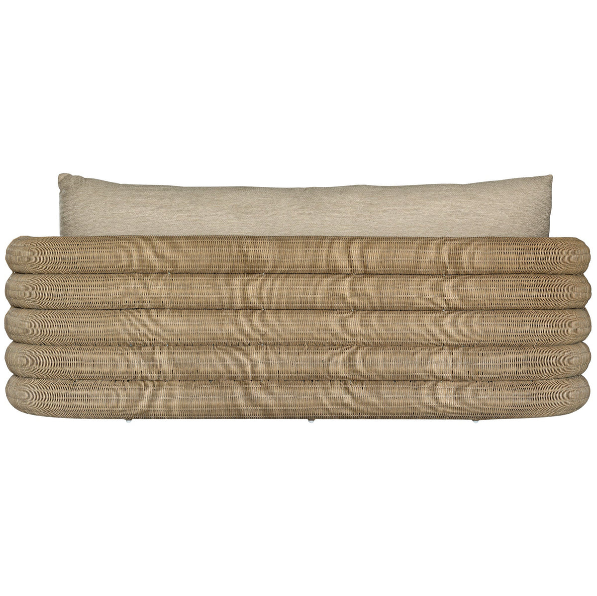 Satori outdoor three seater sofa, rear view showing the layered woven back