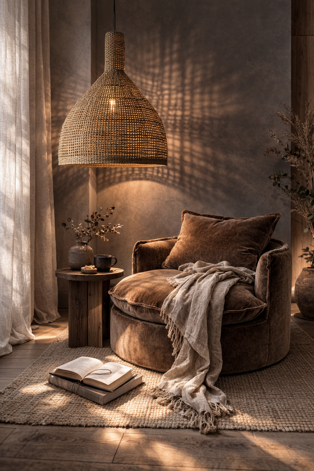 Soul Rattan Pendant creating a statement feature in an organic modern Australian interior.