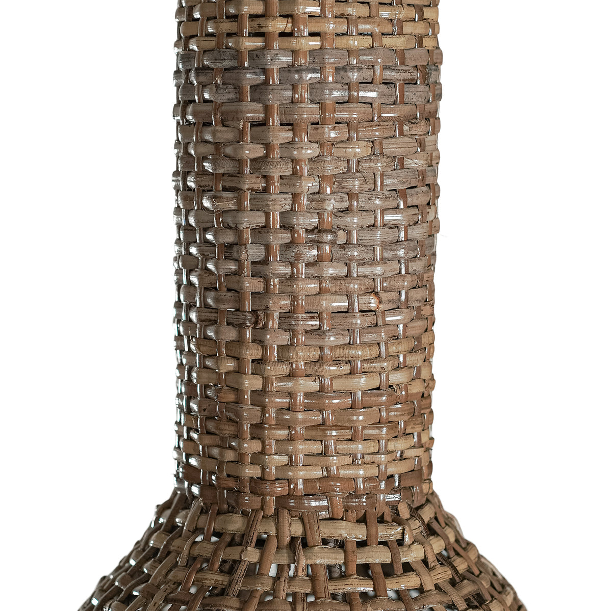 Close-up detail of the handcrafted natural rattan weave on the Soul Pendant by Uniqwa Collections.