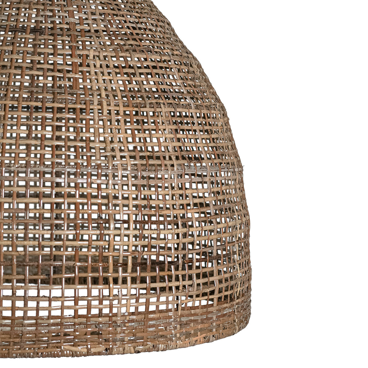 Close-up detail of the handcrafted natural rattan weave on the Soul Pendant by Uniqwa Collections - base view.
