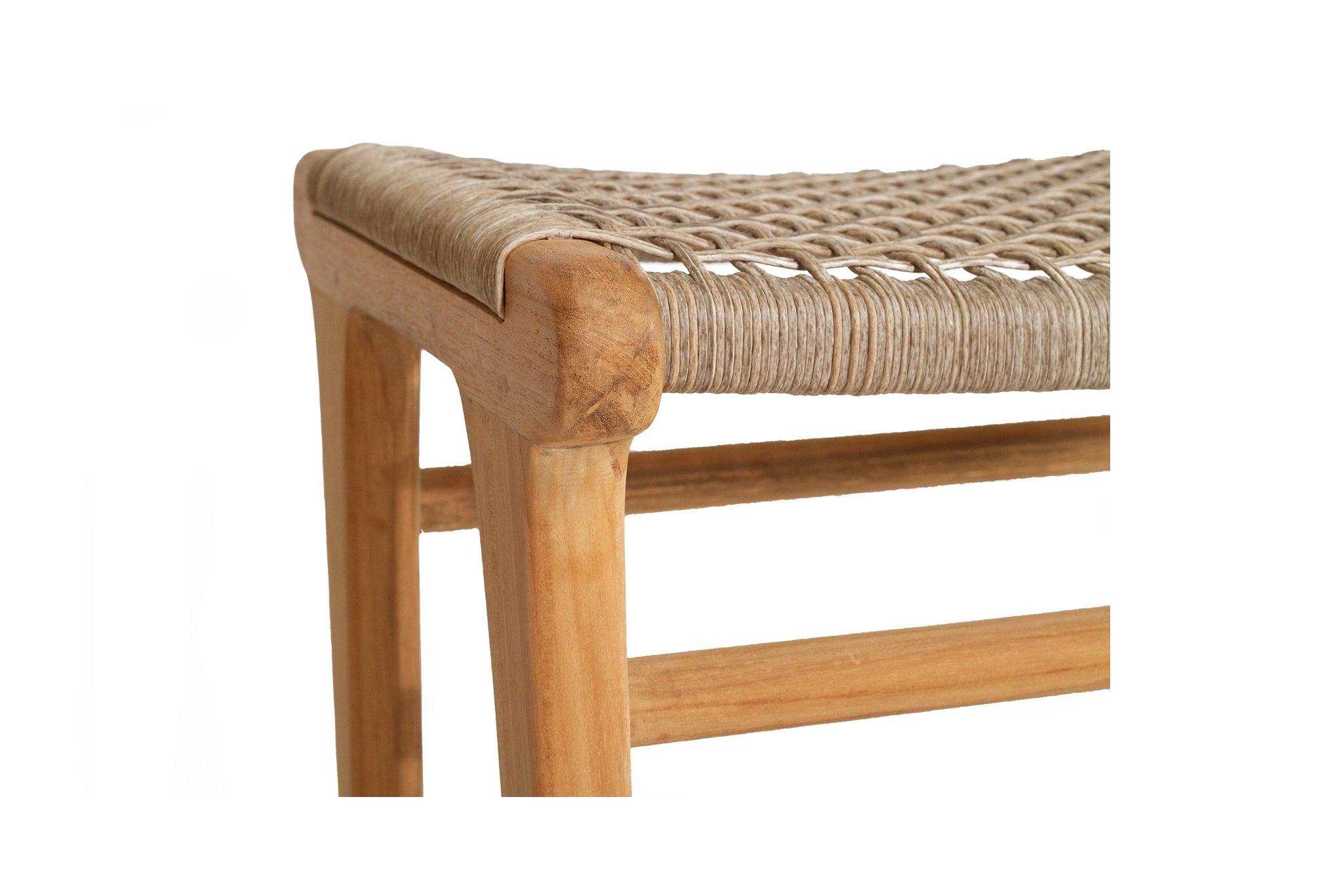 Stradbroke Backless Counter Stool made from solid Teak with woven Viro outdoor cord seat, minimalist design for indoor or outdoor use 4