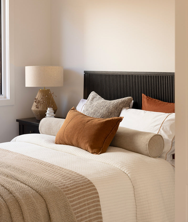 Grange Bedhead in black oak veneer, modern bedroom furniture with elegant and durable design. Classic modern design.