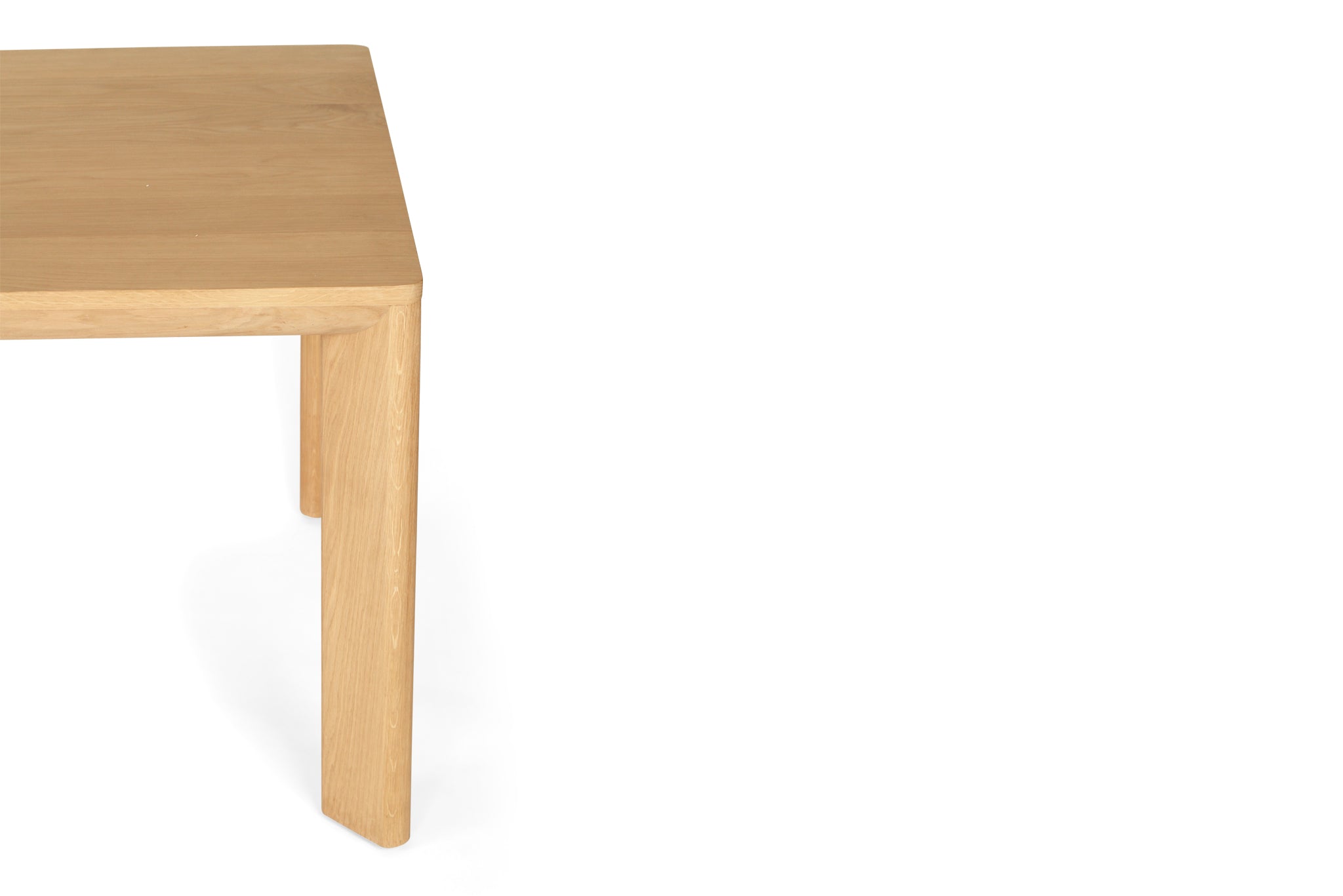 Great Dining Table made from solid American Oak with a raw Osmo PolyX finish, designed as a durable and elegant dining centerpiece. Top corner 3